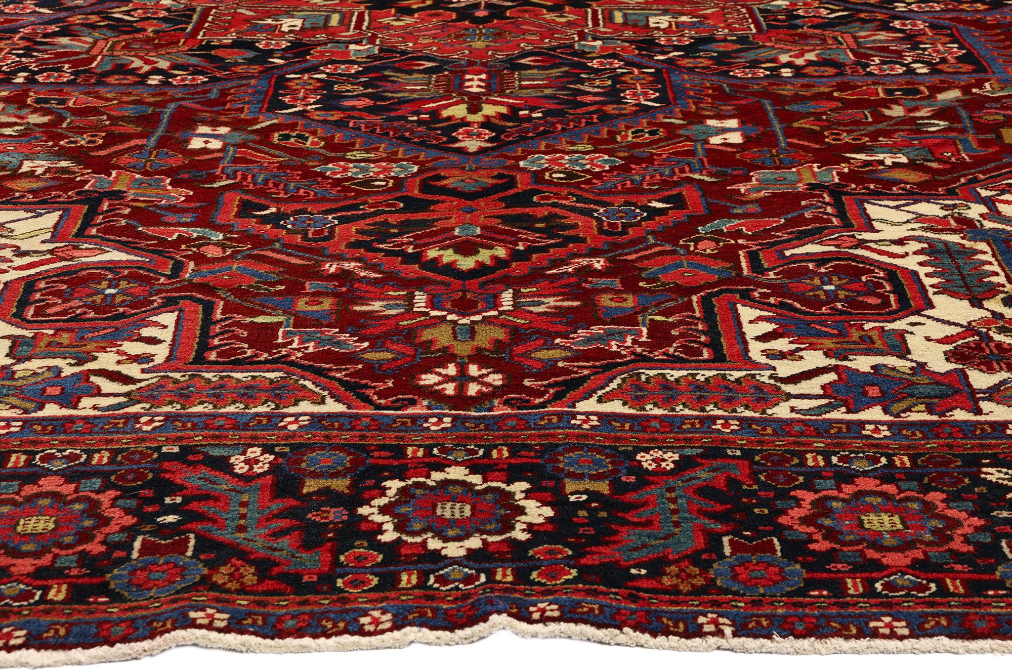 Hand-Knotted 1960s Vintage Red Persian Wool Rug Heriz Carpet For Sale