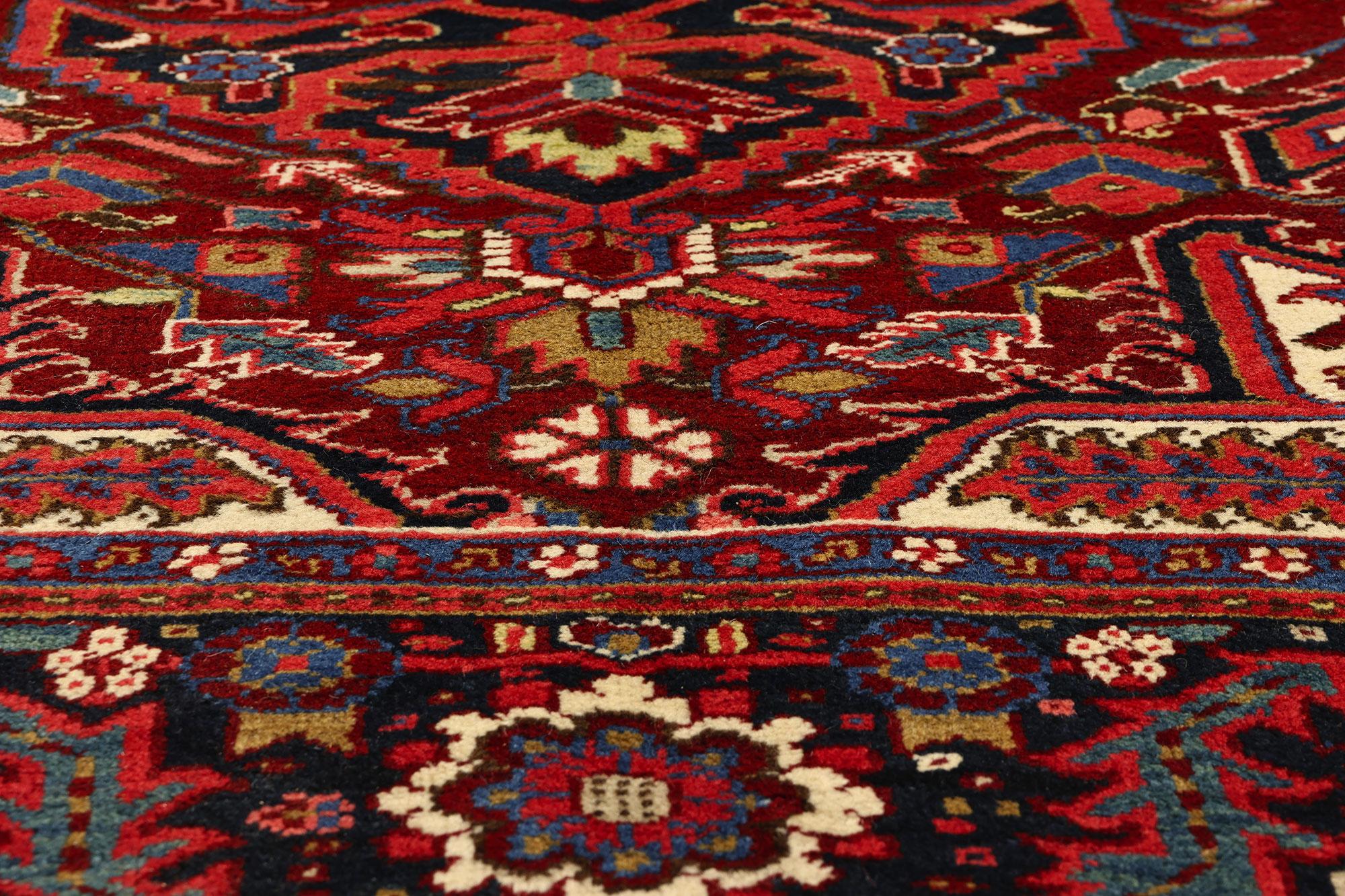 1960s Vintage Red Persian Wool Rug Heriz Carpet In Good Condition For Sale In Dallas, TX