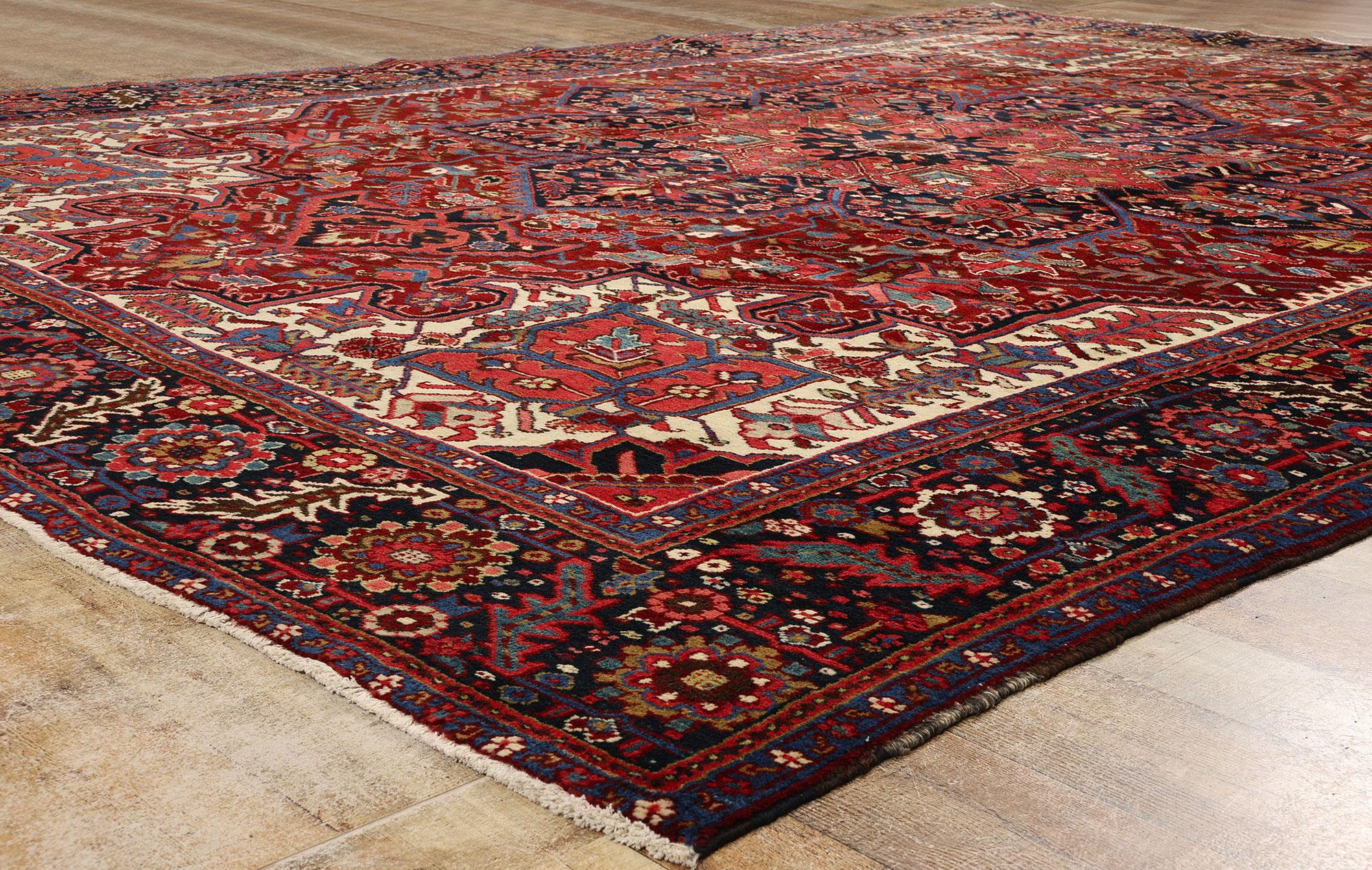 1960s Vintage Red Persian Wool Rug Heriz Carpet For Sale 1