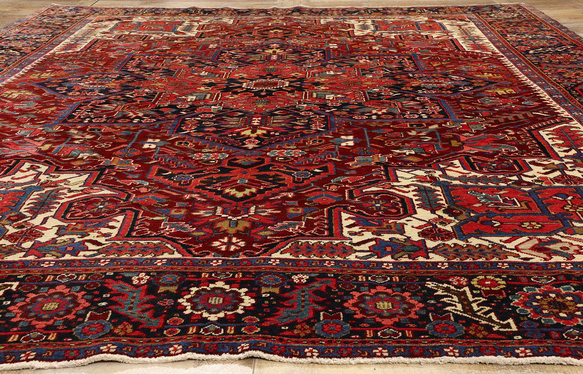 1960s Vintage Red Persian Wool Rug Heriz Carpet For Sale 2