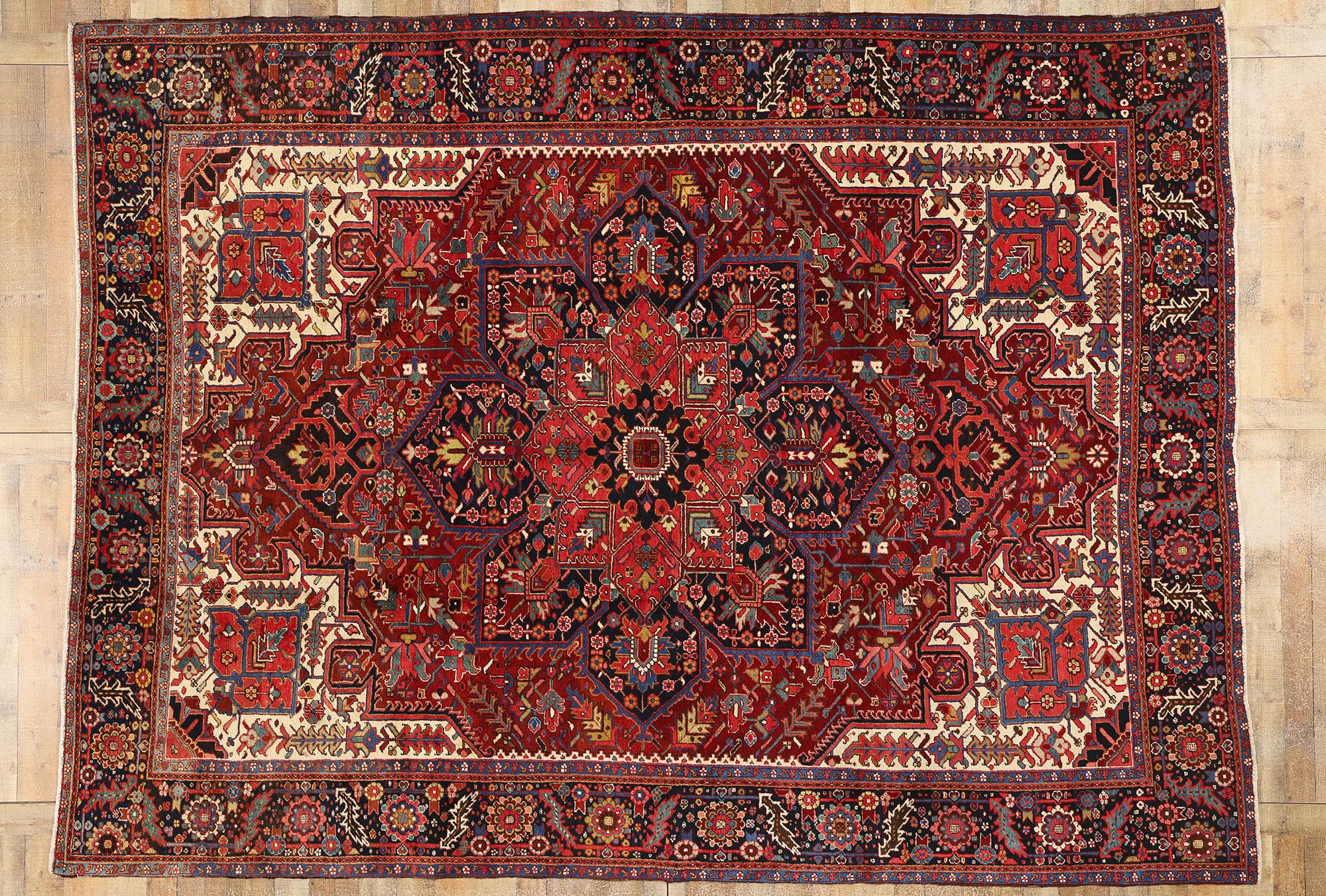 1960s Vintage Red Persian Wool Rug Heriz Carpet For Sale 3