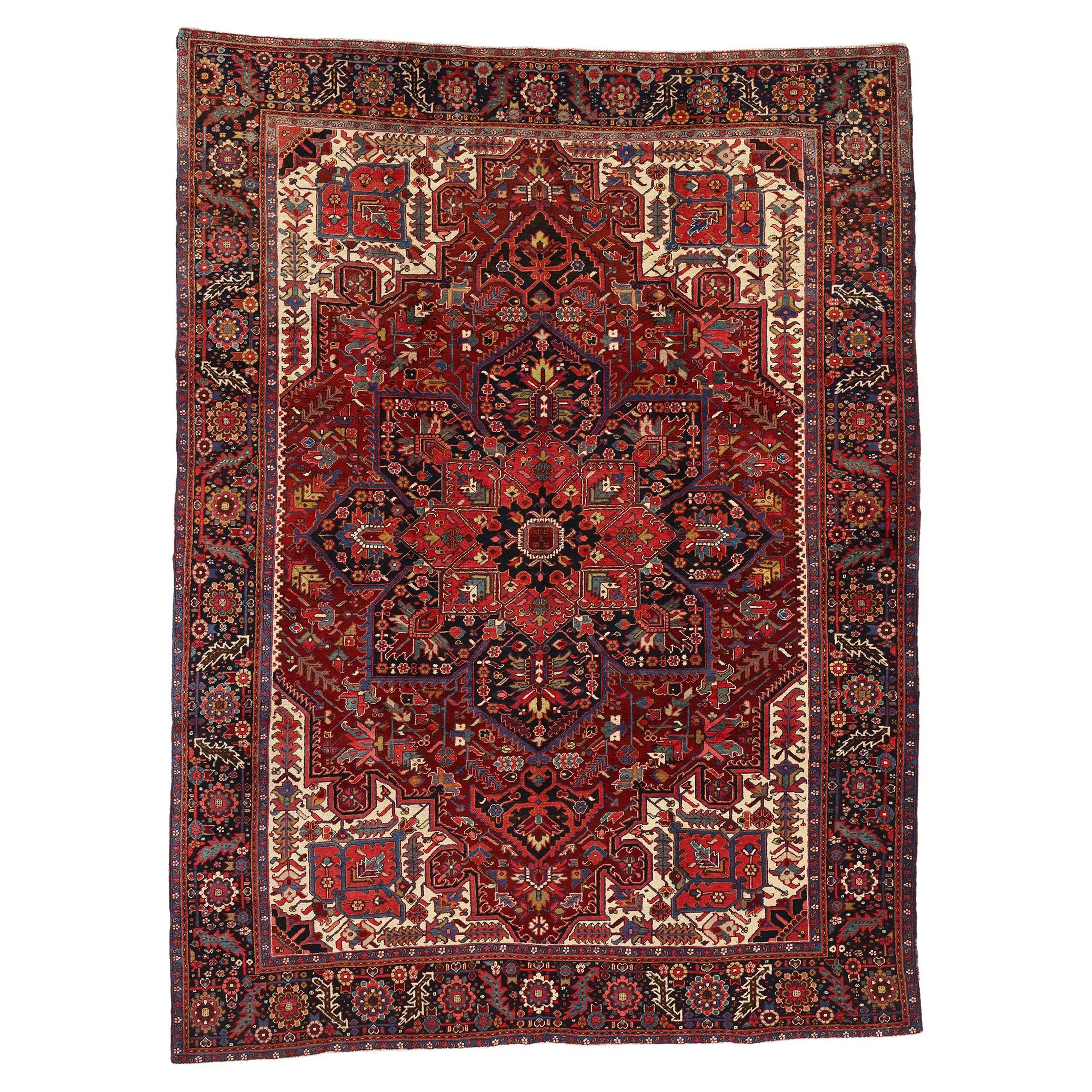 1960s Vintage Red Persian Wool Rug Heriz Carpet For Sale