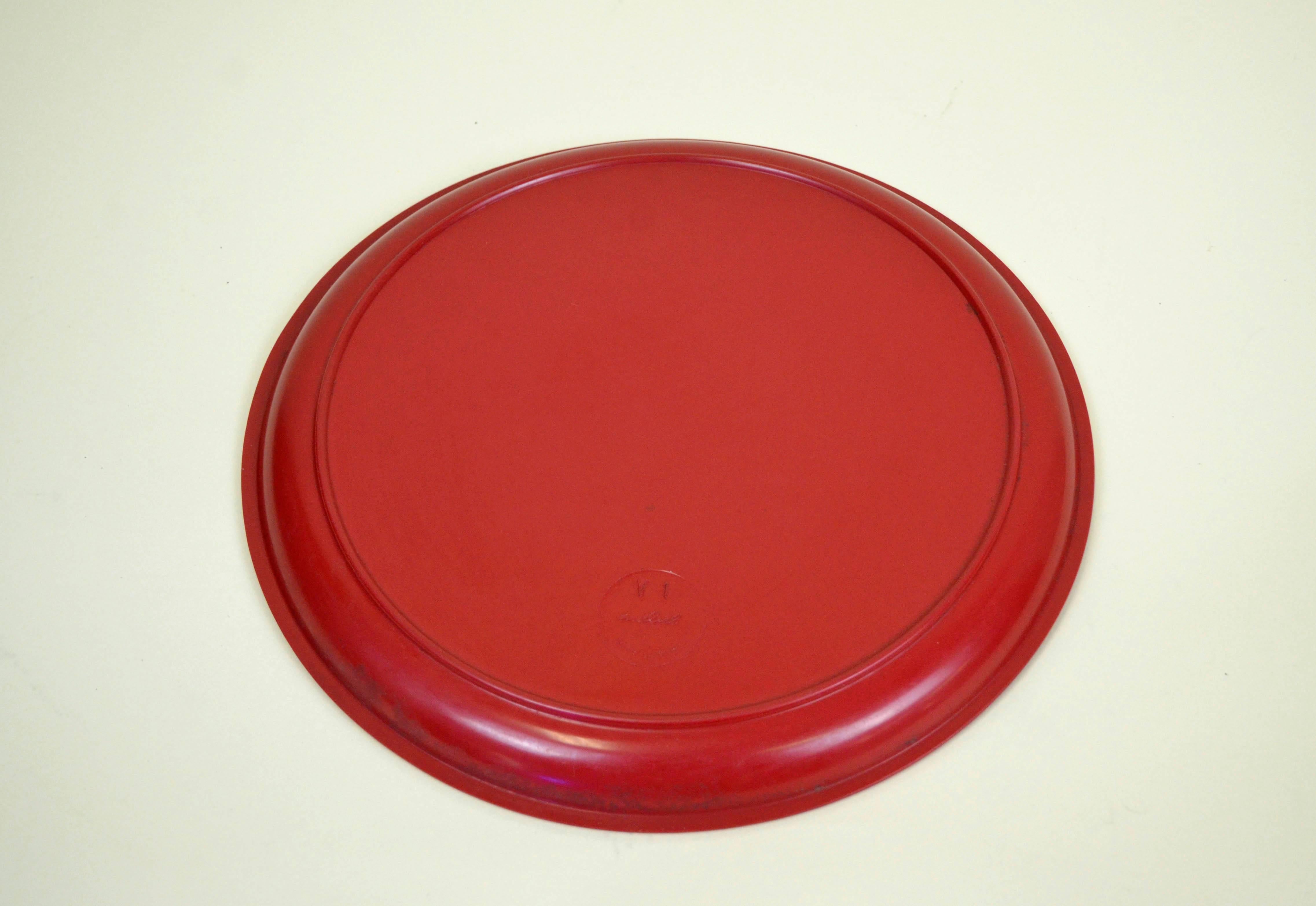 Mid-Century Modern 1960s Vintage Red Round Plastic Bar Tray Drink Coca-Cola Ice Cold Made in Italy For Sale