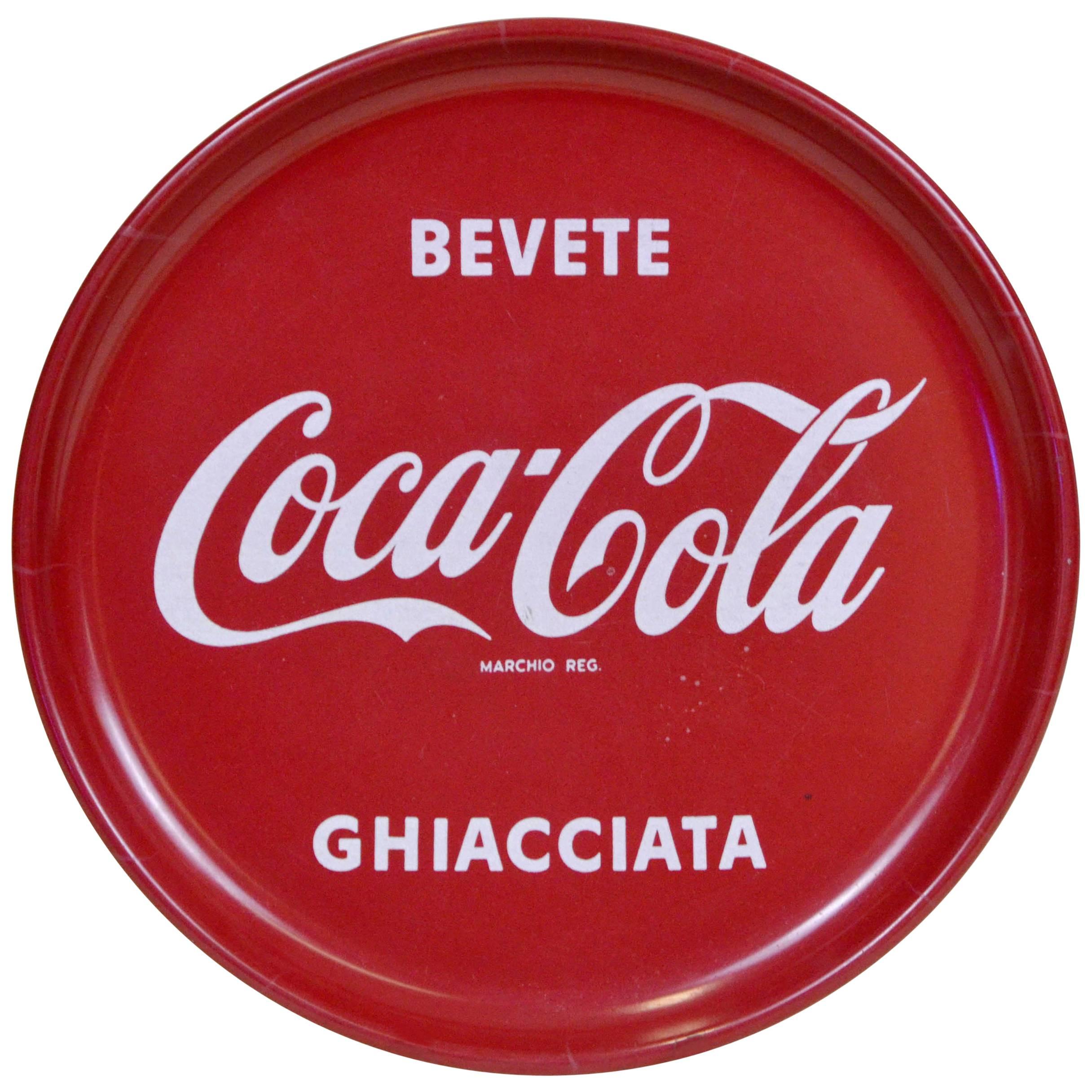 1960s Vintage Red Round Plastic Bar Tray Drink Coca-Cola Ice Cold Made in Italy For Sale
