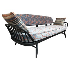 1960's vintage Retro black painted Studio Couch, daybed surfboard shaped backing