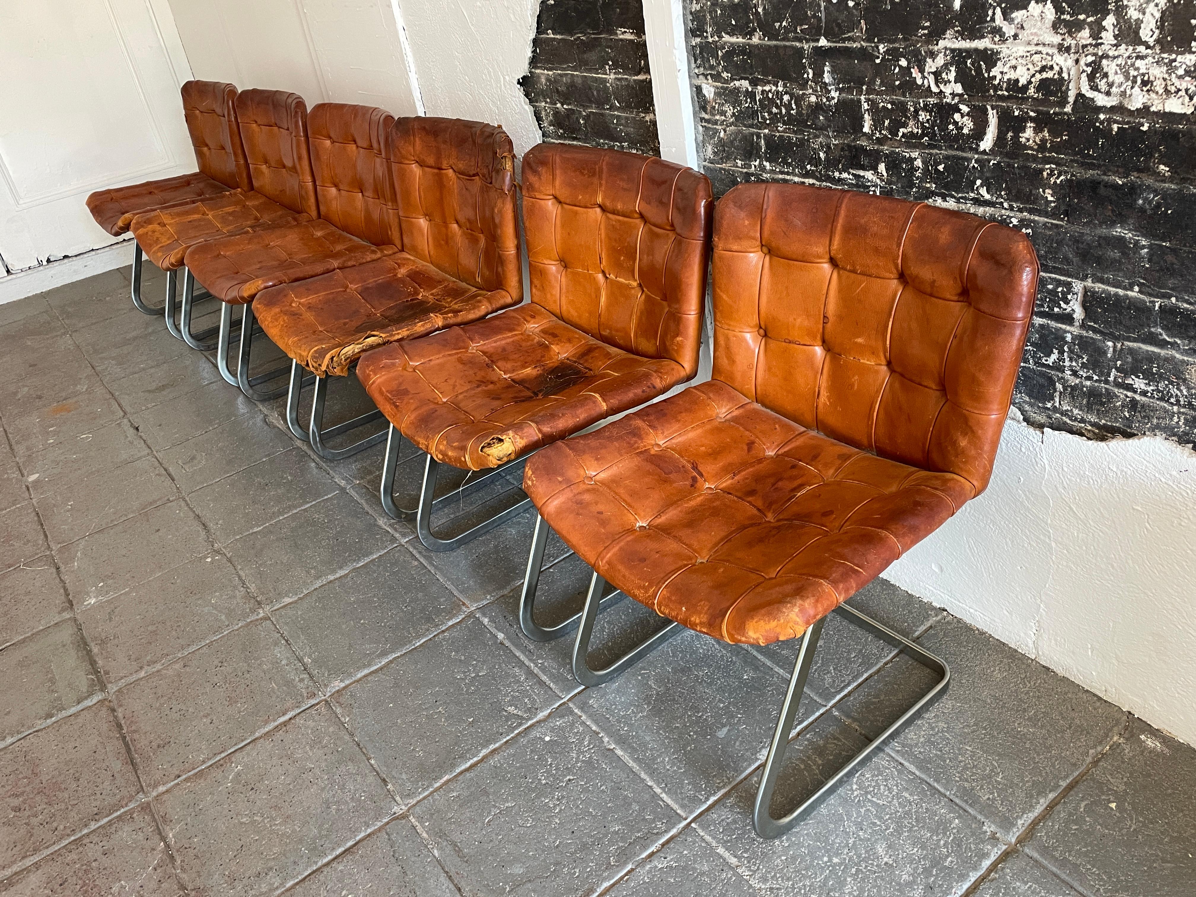 Mid-Century Modern 1960s Vintage Robert Haussmann for Stendig Rh- 304 De Sede Chairs Set of 6 For Sale