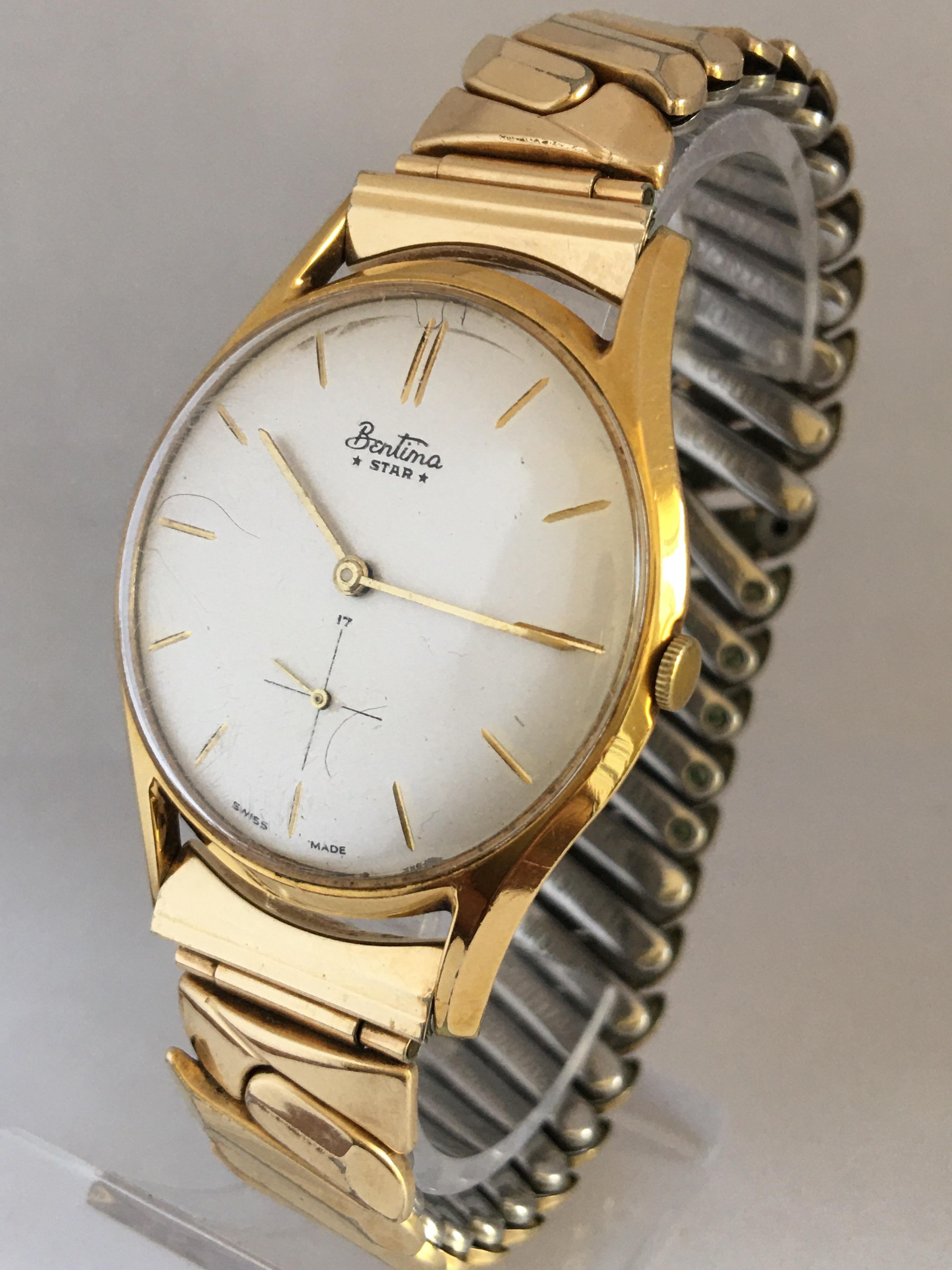 1960s Vintage Rolled Gold Bentima Star Swiss Mechanical Watch For Sale 4