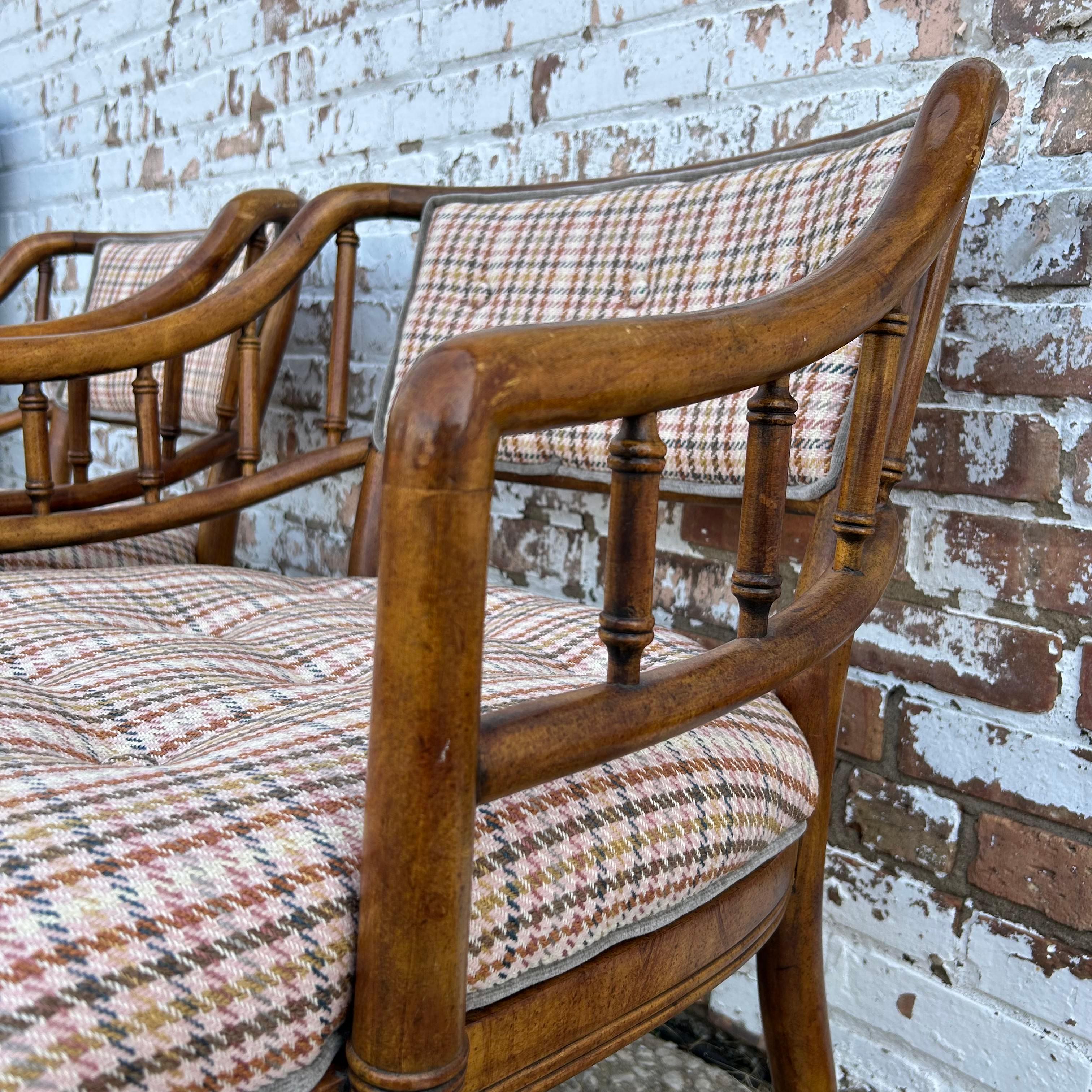 Mid-20th Century 1960s Vintage Rolling Armchair Pair with Faux Bamboo Frames