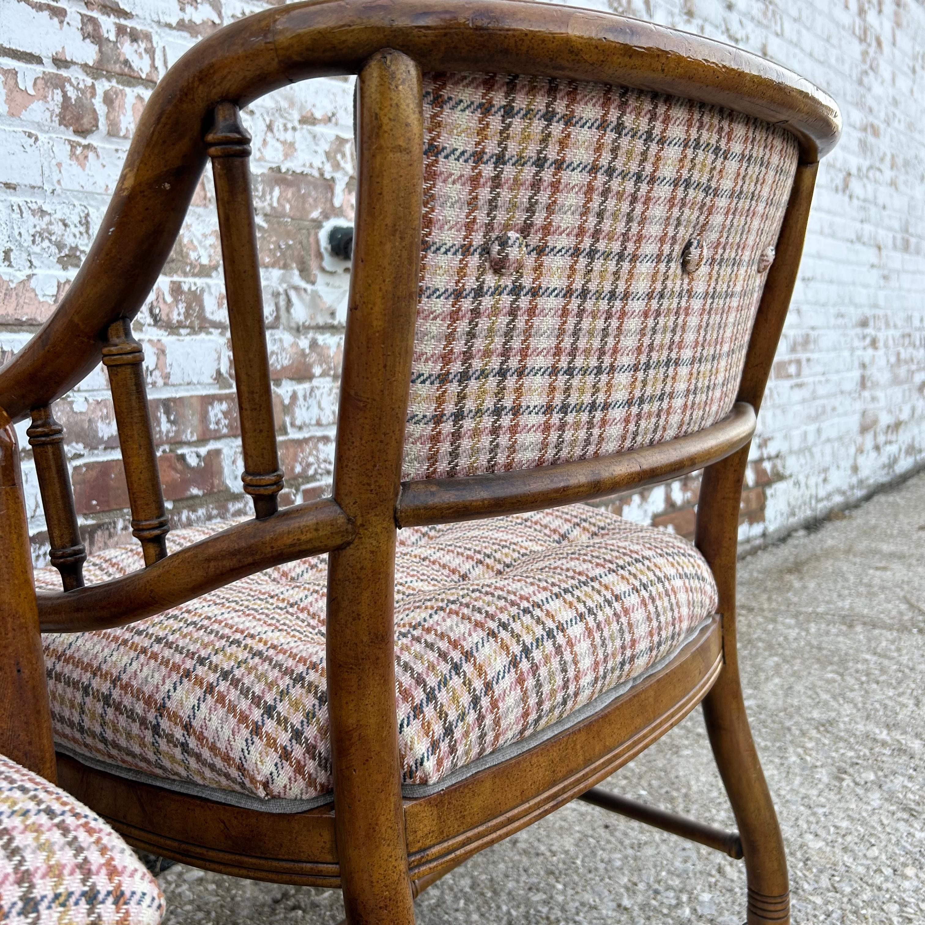 1960s Vintage Rolling Armchair Pair with Faux Bamboo Frames For Sale 3