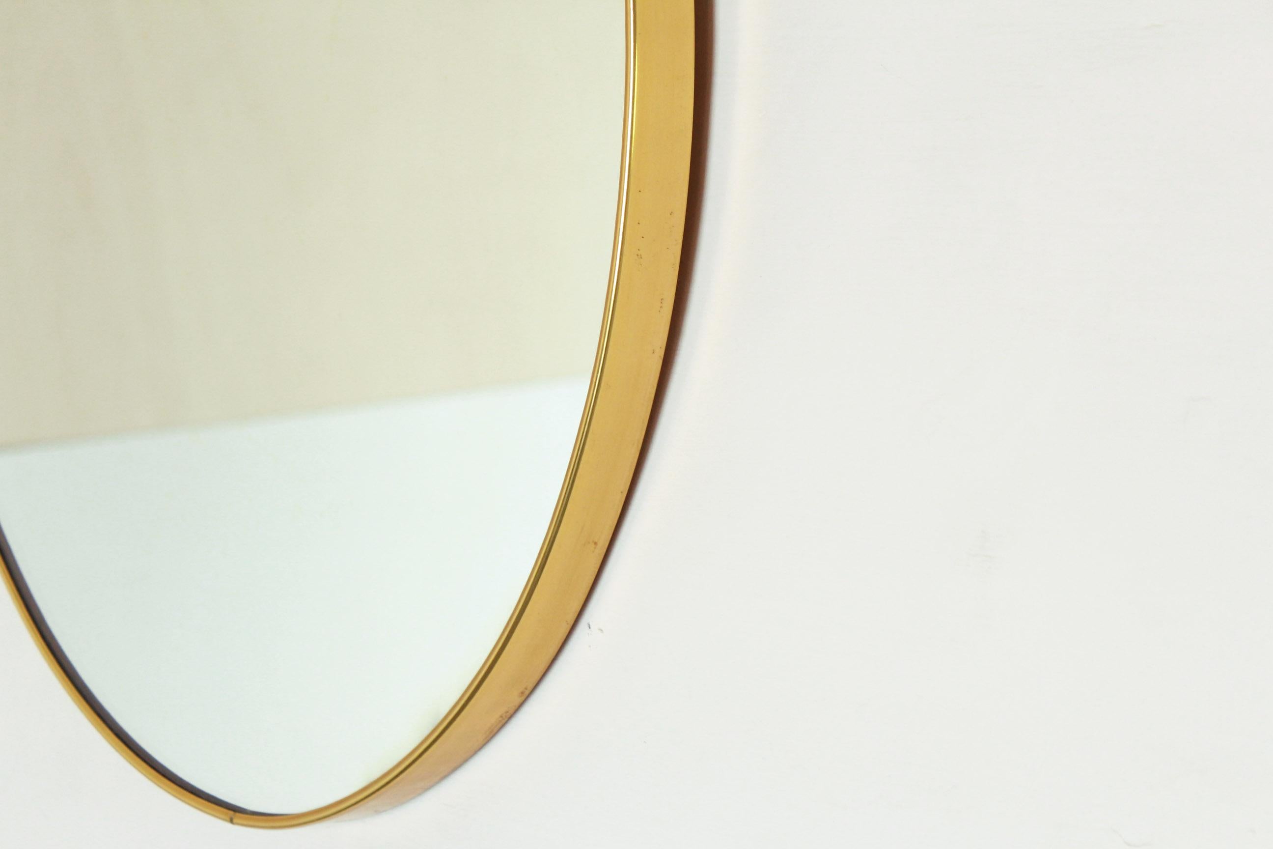 Mid-Century Modern 1960s Vintage Mirror with round Golden Frame