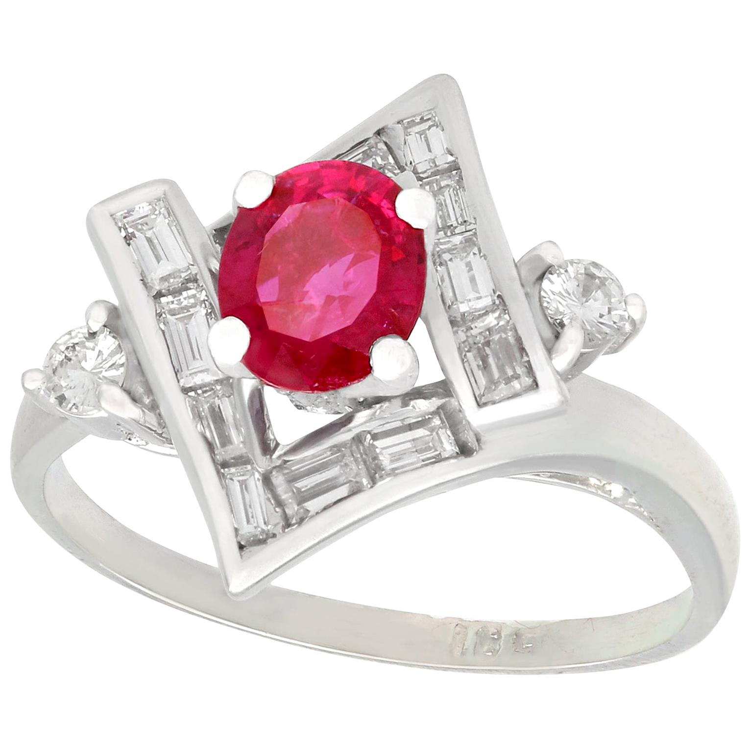 1960s Vintage Ruby and Diamond White Gold Cocktail Ring