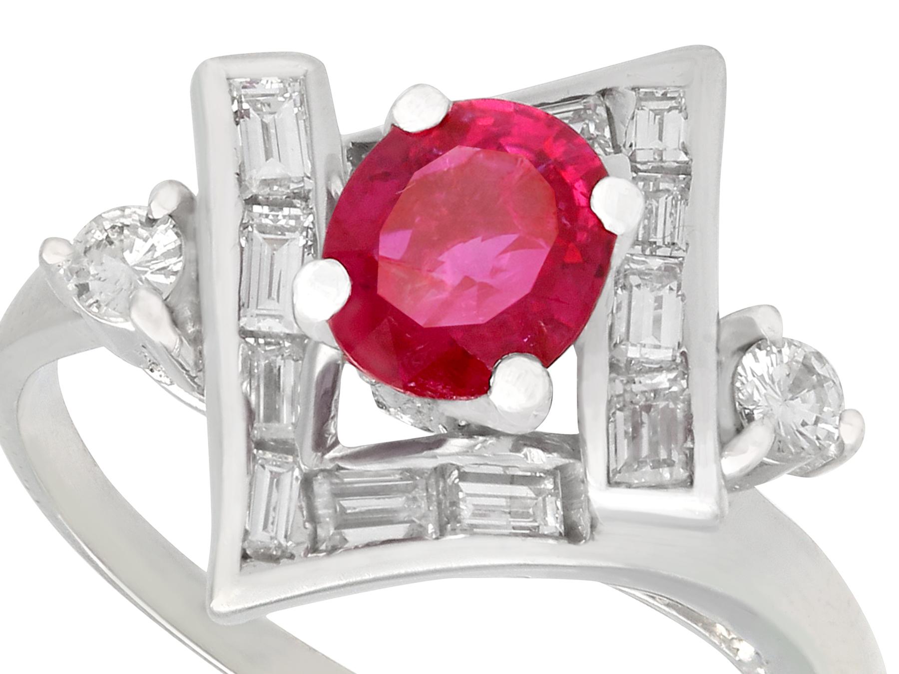 Art Deco 1960s Vintage Ruby and Diamond White Gold Cocktail Ring