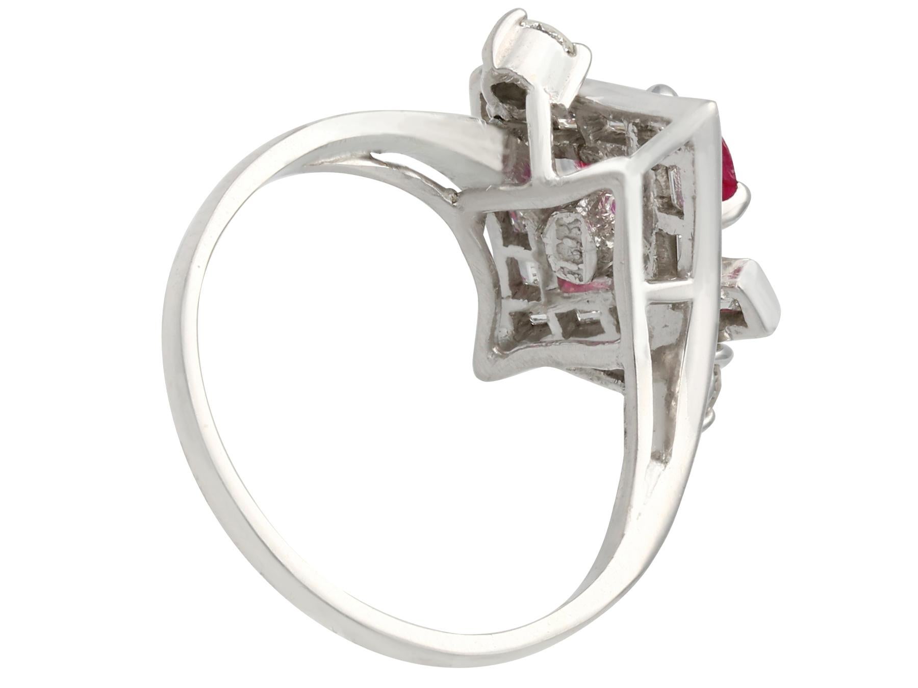 Oval Cut 1960s Vintage Ruby and Diamond White Gold Cocktail Ring