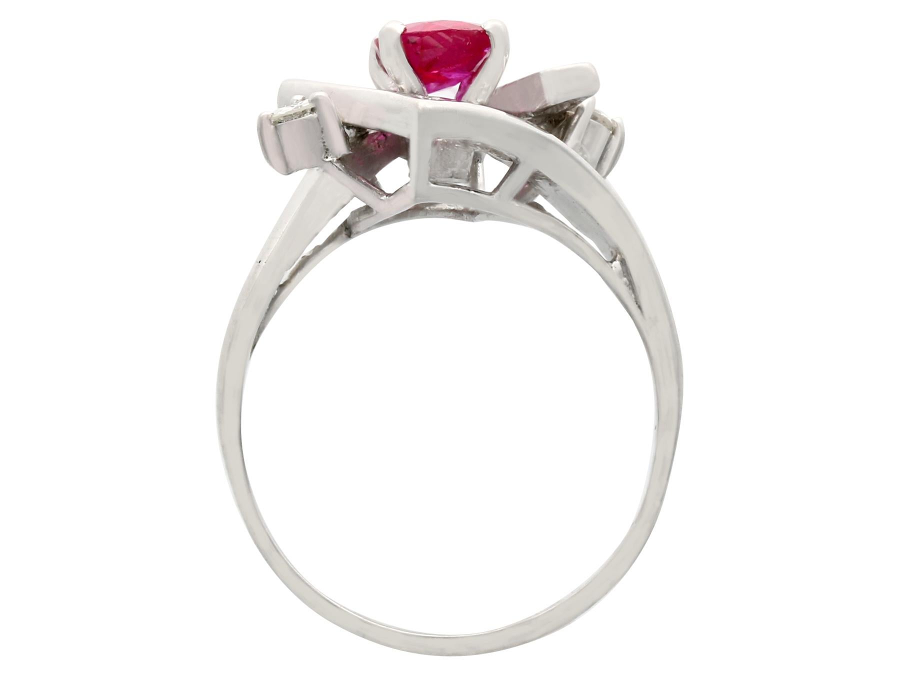 1960s Vintage Ruby and Diamond White Gold Cocktail Ring In Excellent Condition In Jesmond, Newcastle Upon Tyne