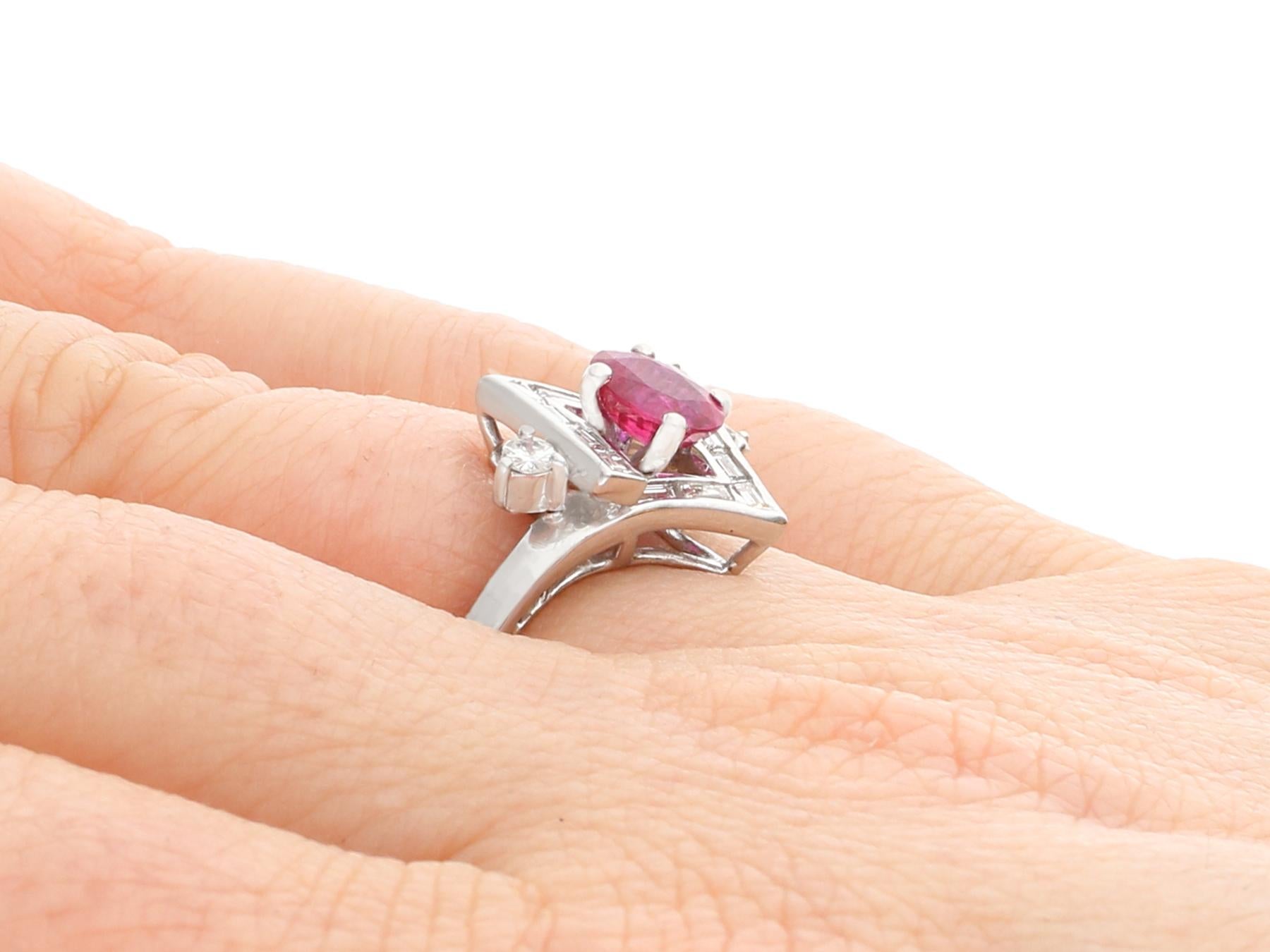 1960s Vintage Ruby and Diamond White Gold Cocktail Ring 2
