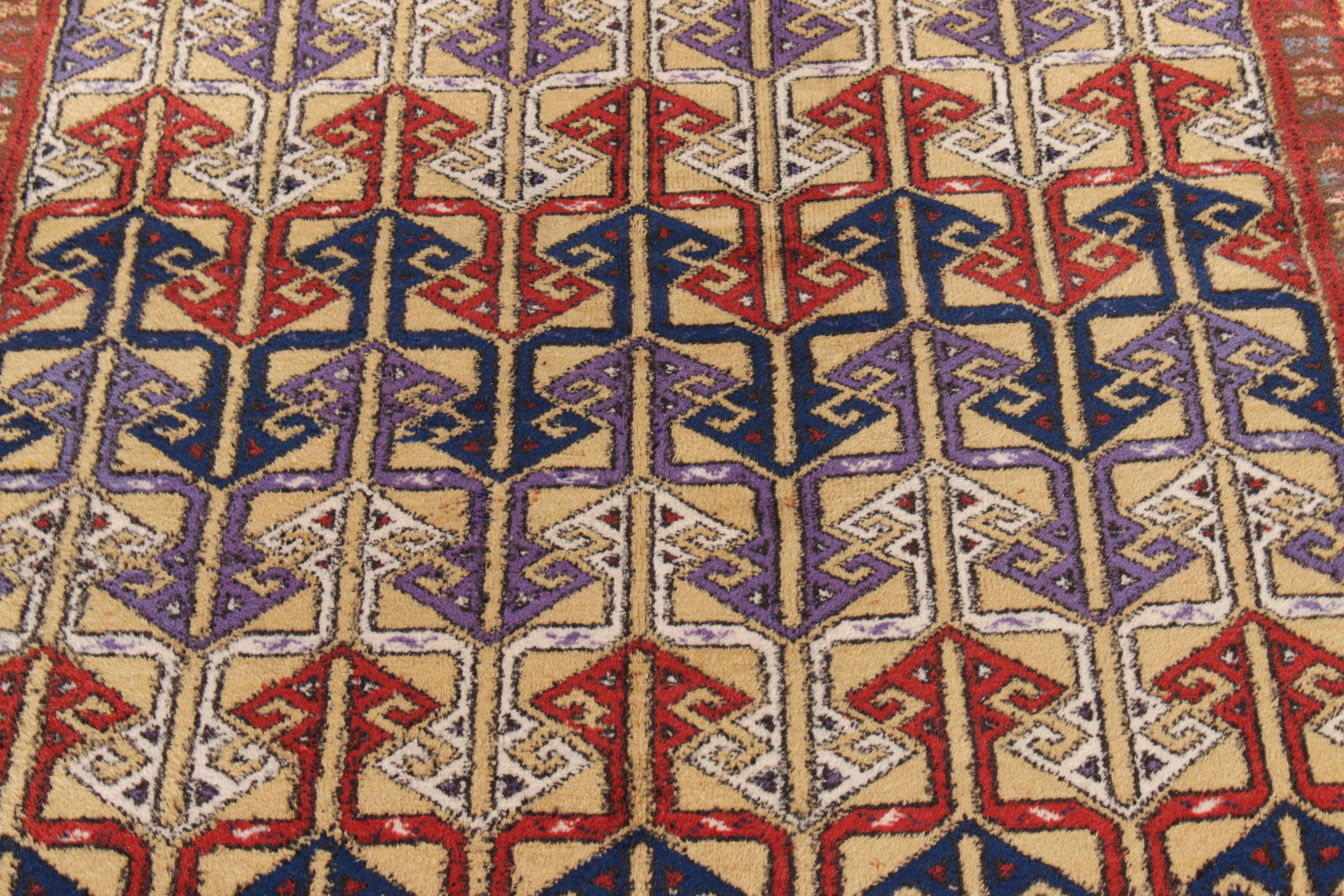 Turkish 1960s Vintage Rug in Red, Blue, Purple Geometric Pattern by Rug & Kilim For Sale