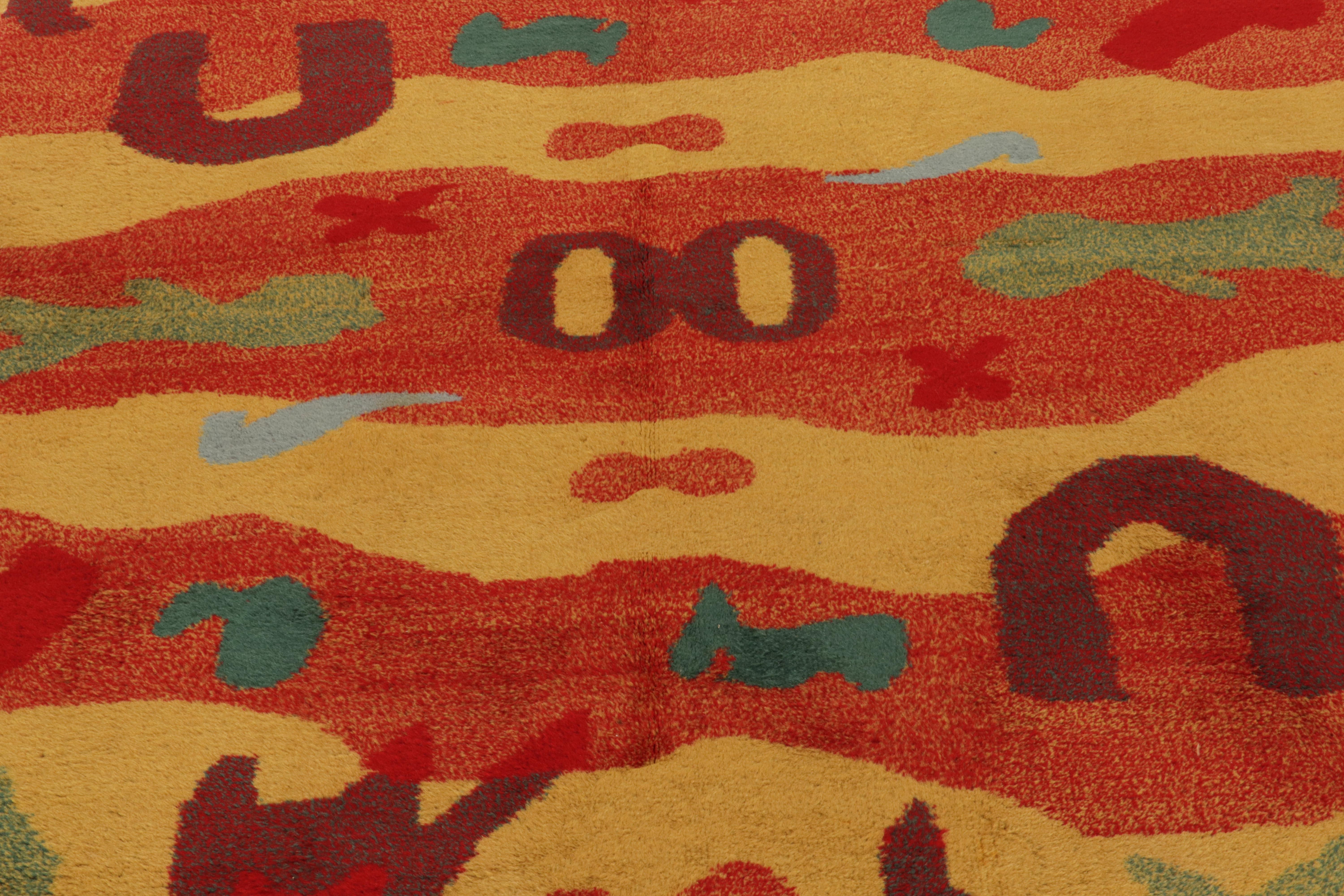 1960s Vintage Rug in Vibrant Red Gold Retro Pattern Bold Abstract by Rug & Kilim In Good Condition For Sale In Long Island City, NY