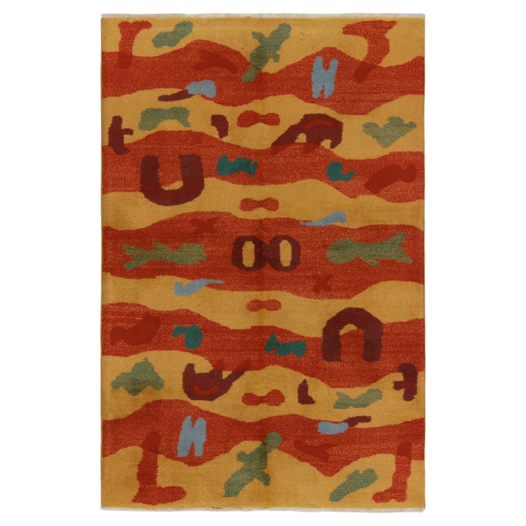 1960s Vintage Rug in Vibrant Red Gold Retro Pattern Bold Abstract by ...