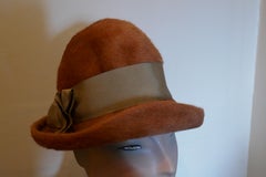 1960s Vintage Rust Coloured Furry Felt Wool Cloche Hat,  By Edward Mann