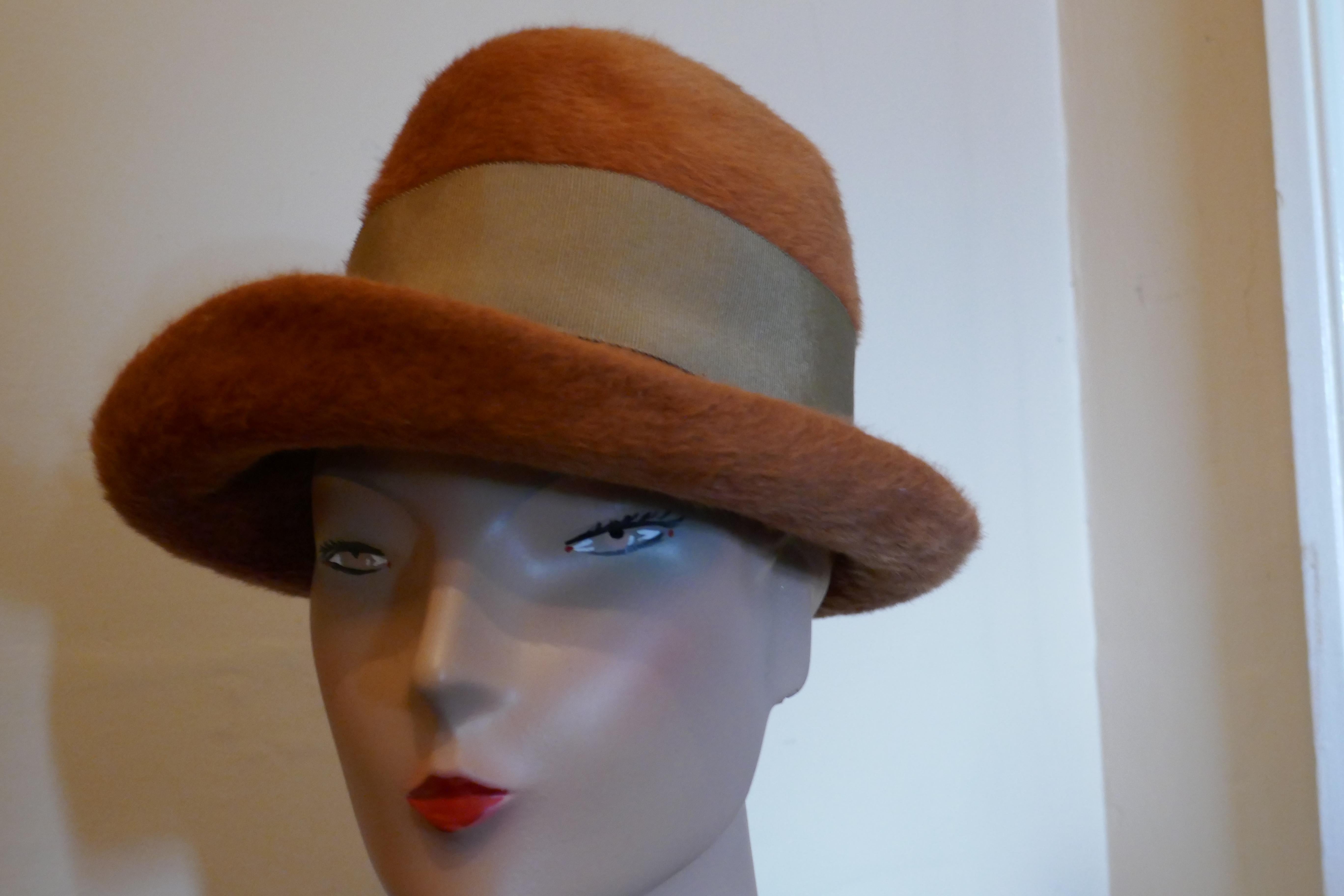 Women's 1960s Vintage Rust Coloured Furry Felt Wool Cloche Hat,  By Edward Mann