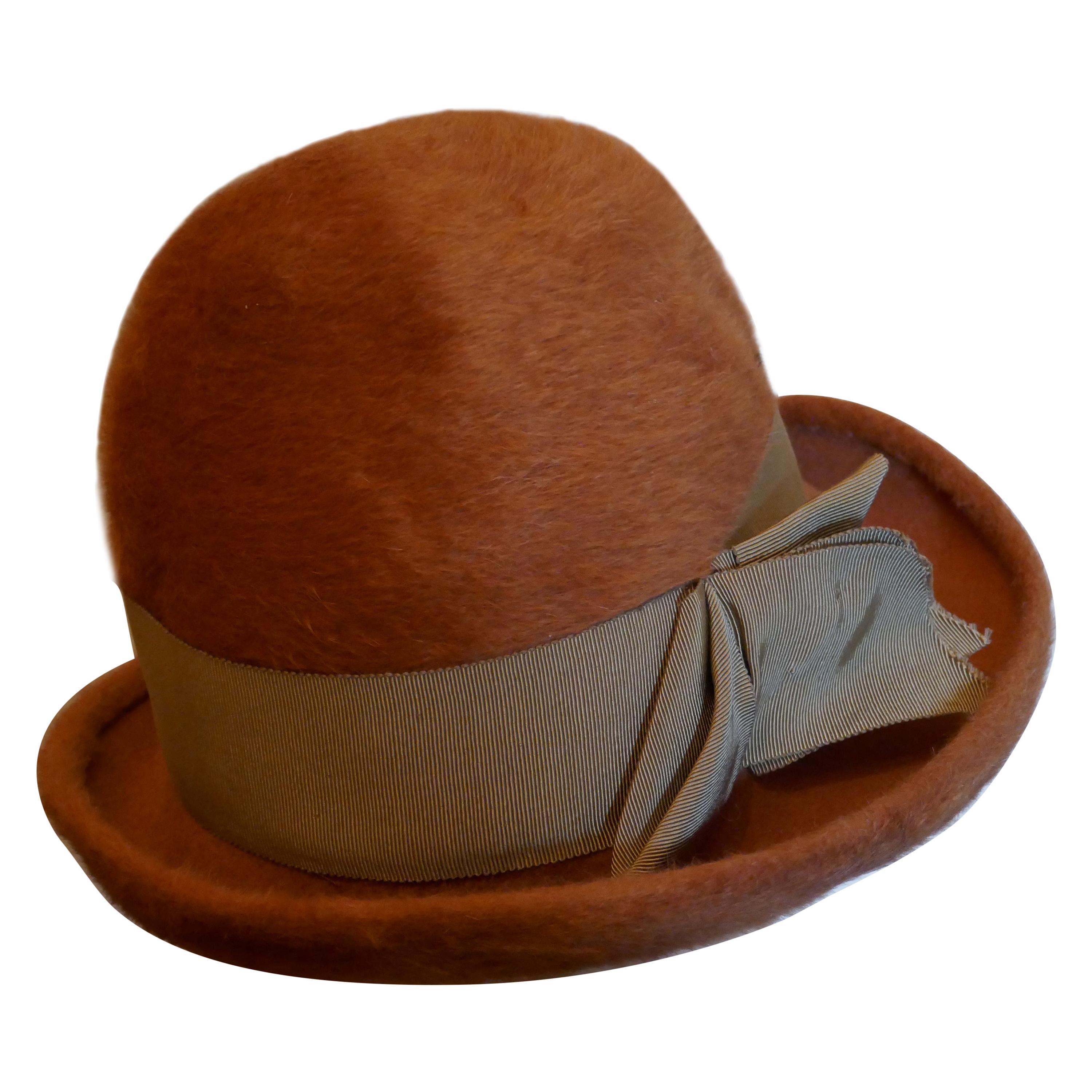1960s Vintage Rust Coloured Furry Felt Wool Cloche Hat,  By Edward Mann