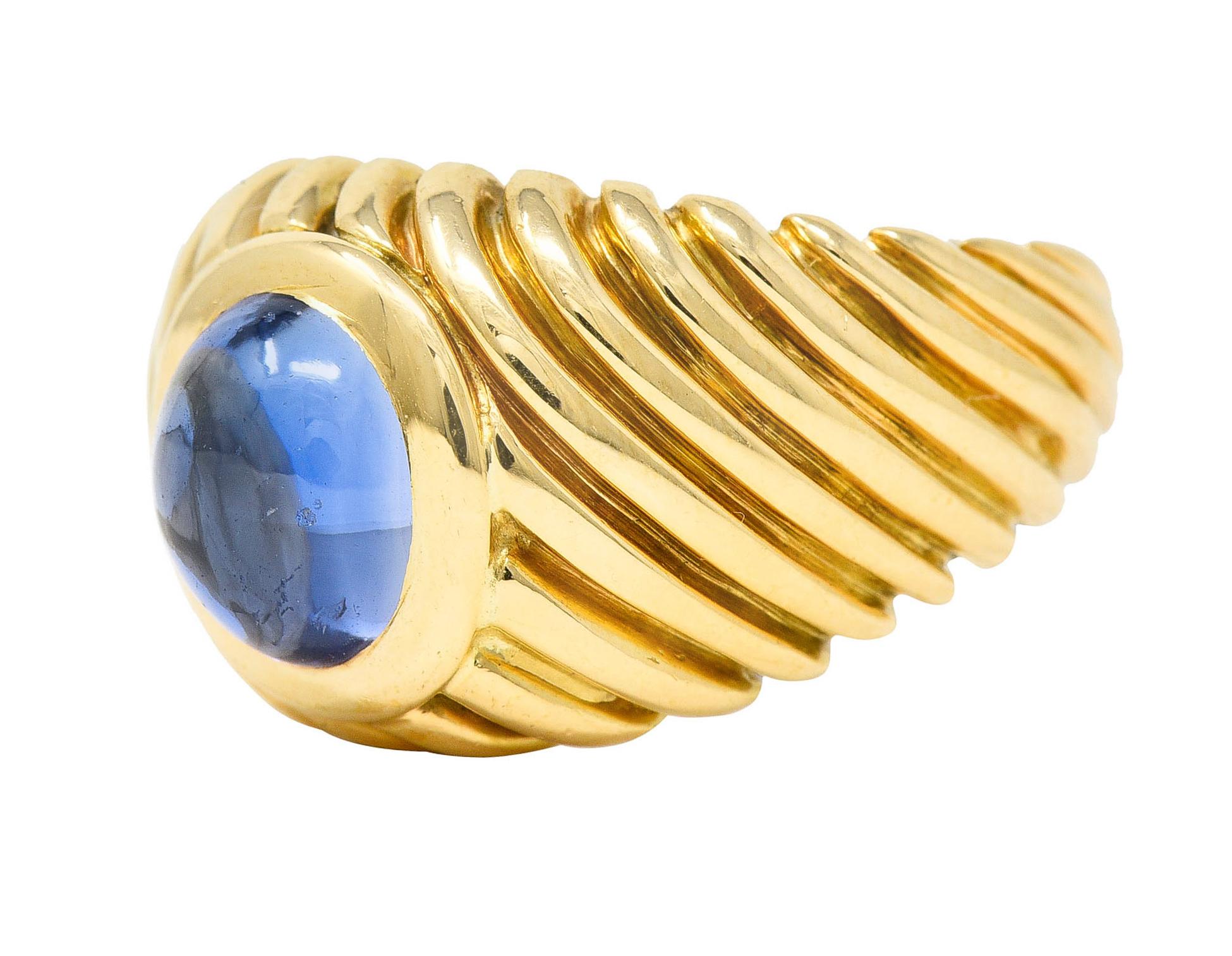 1960's Vintage Sapphire Cabochon 18 Karat Gold Unisex Gemstone Ring 1