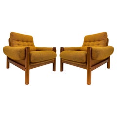 1960s Vintage Scandinavian Modern Teak Club Chairs with Upholstery, Pair