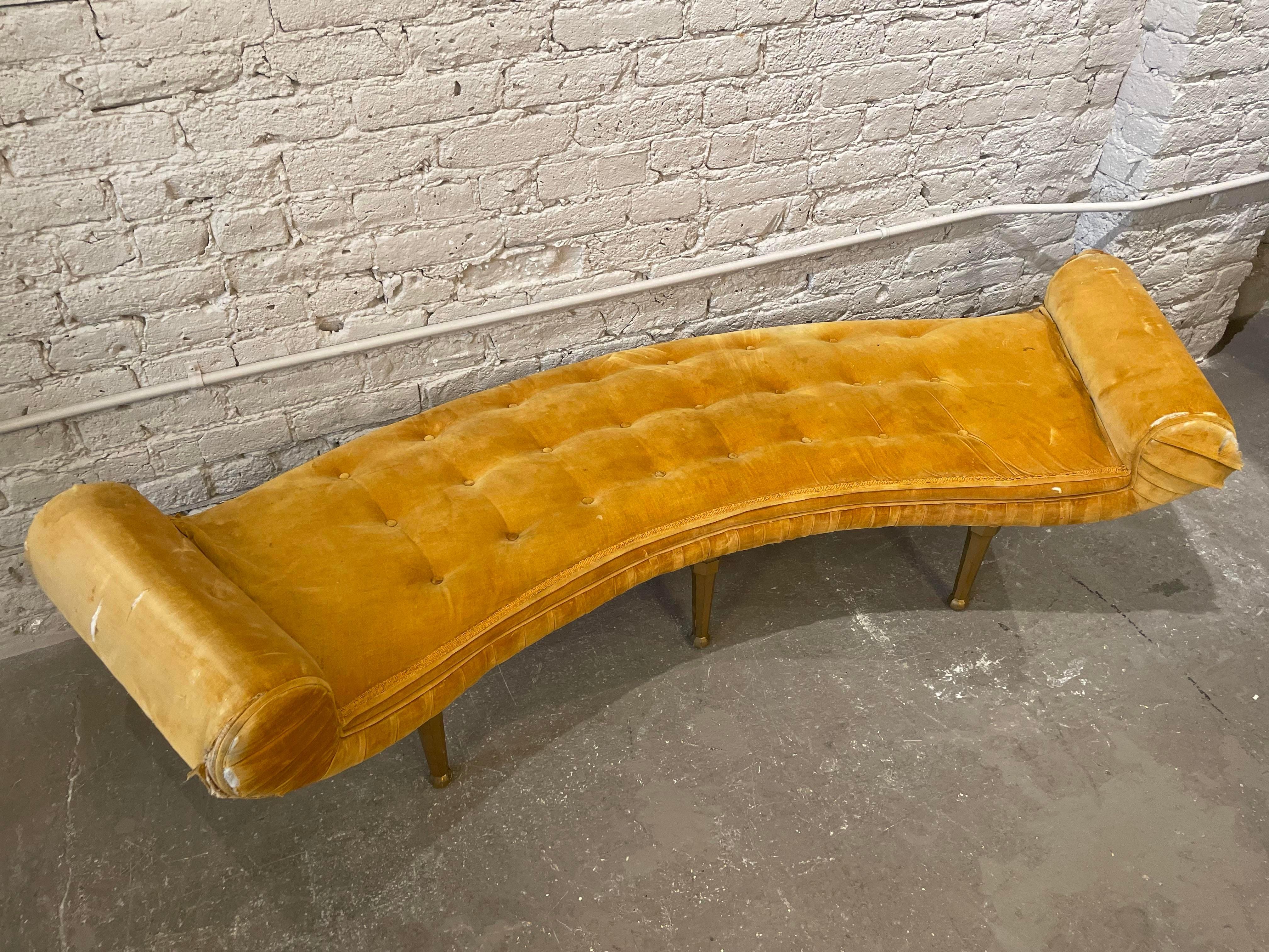 Art Deco 1960s Vintage Scroll Arm Curved Bench For Sale