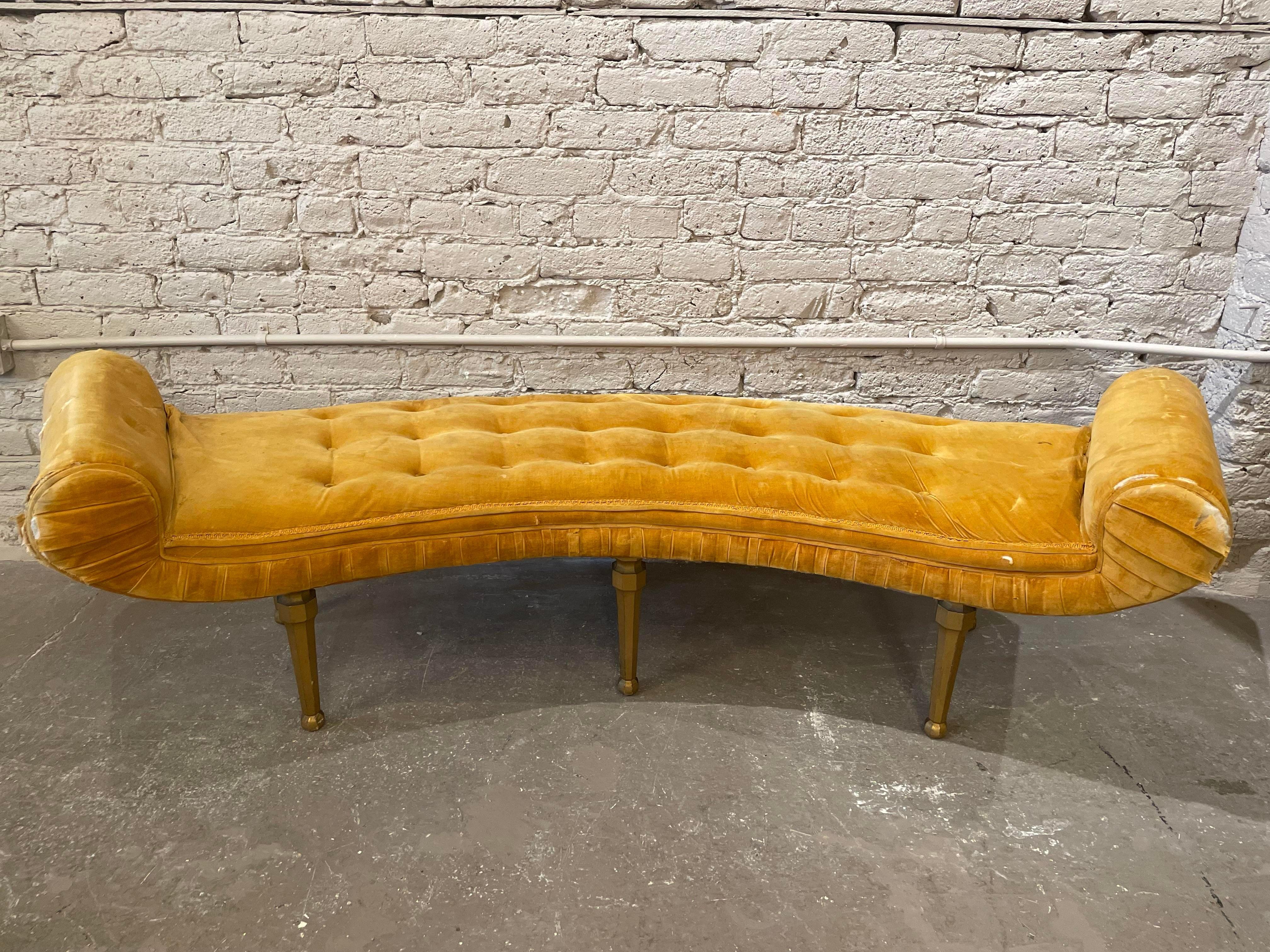 1960s Vintage Scroll Arm Curved Bench In Good Condition For Sale In Chicago, IL