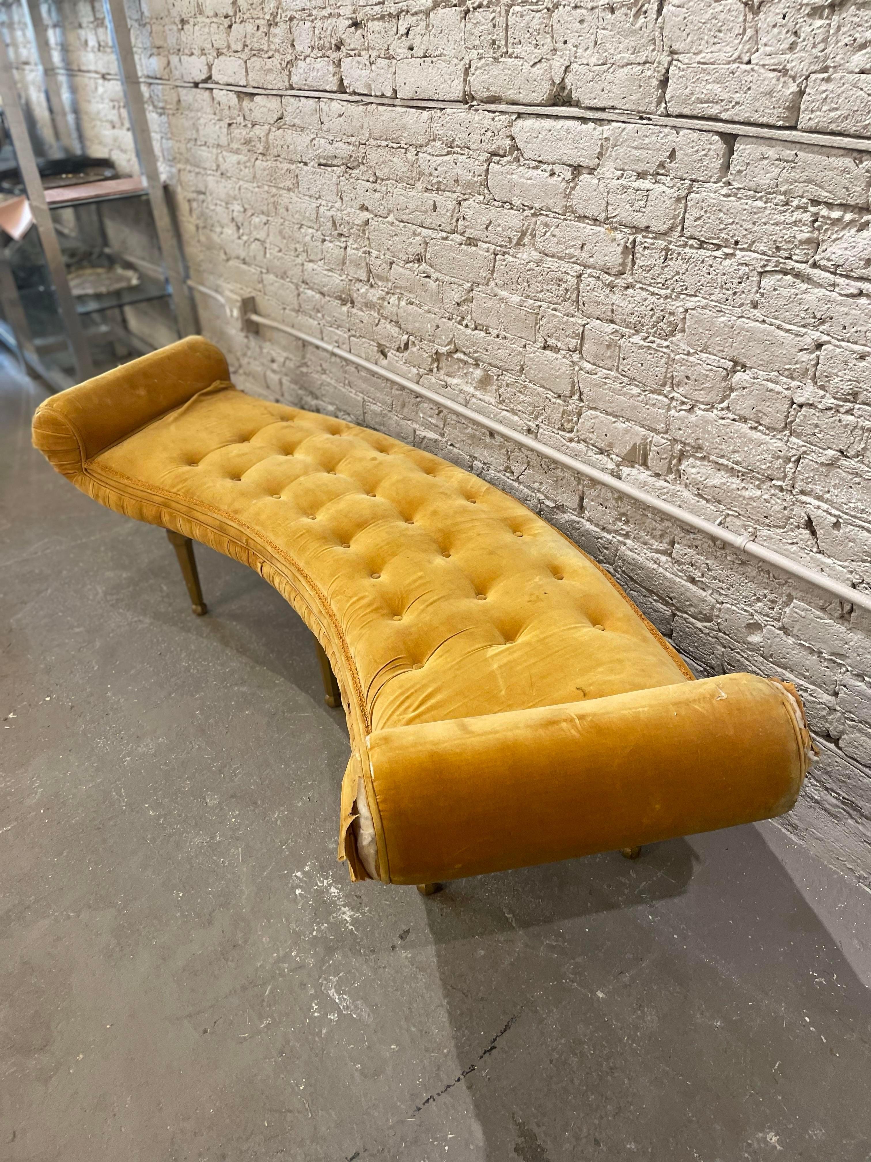 Upholstery 1960s Vintage Scroll Arm Curved Bench For Sale