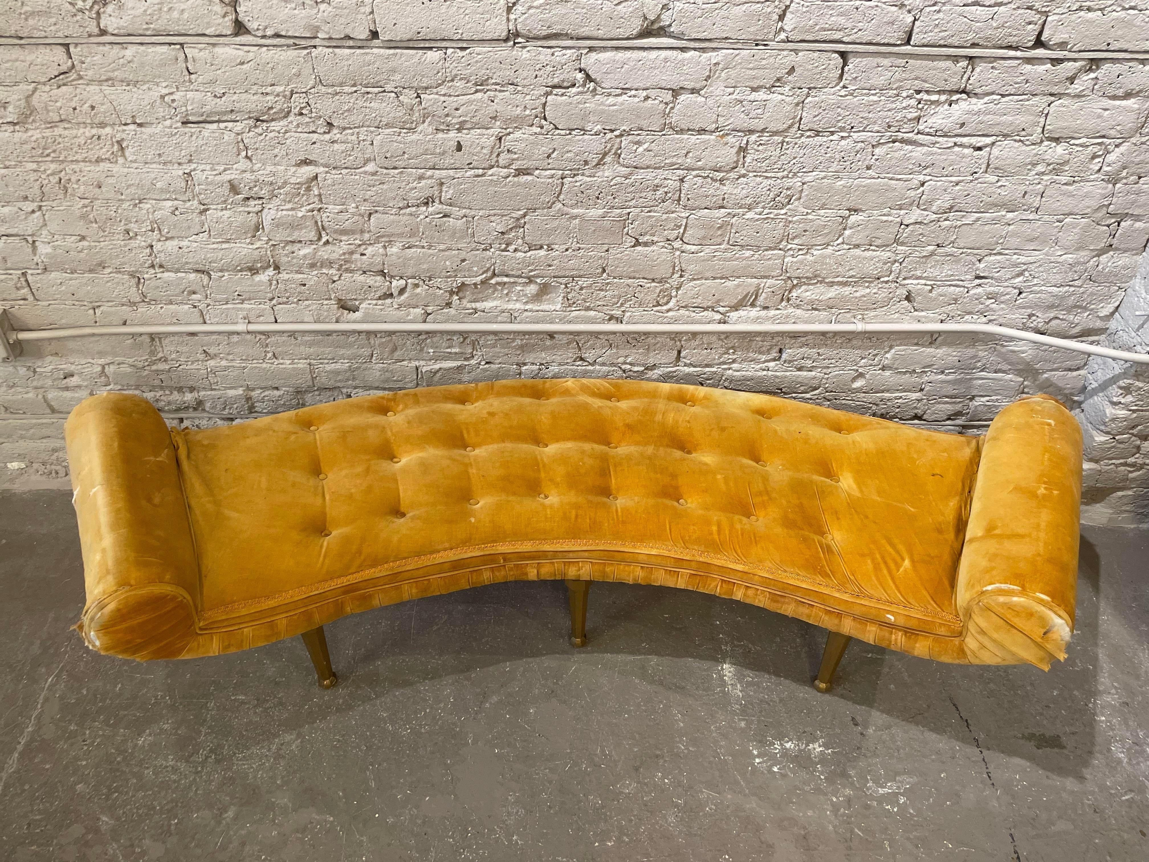 1960s Vintage Scroll Arm Curved Bench For Sale 2