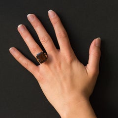1960s Retro Smoky Quartz 18 Karat Yellow Gold Ring