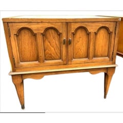 1960s Vintage Solid Pecan French Country Side Tables with Carrara Marble Top