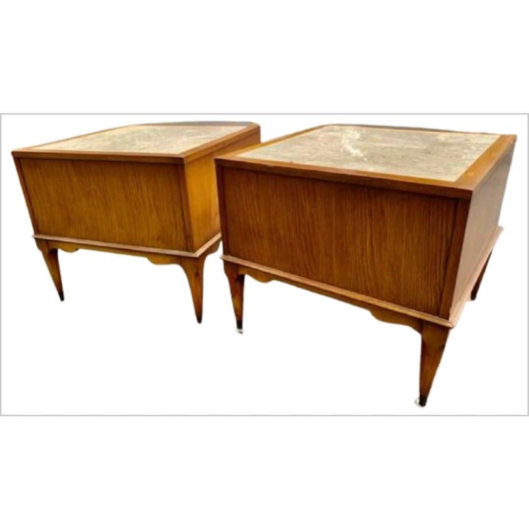 Woodwork 1960s Vintage Solid Pecan French Country Side Tables with Carrara Marble Top  For Sale