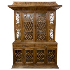 1960s Vintage Split Reed Bamboo and Rattan Display Cabinet