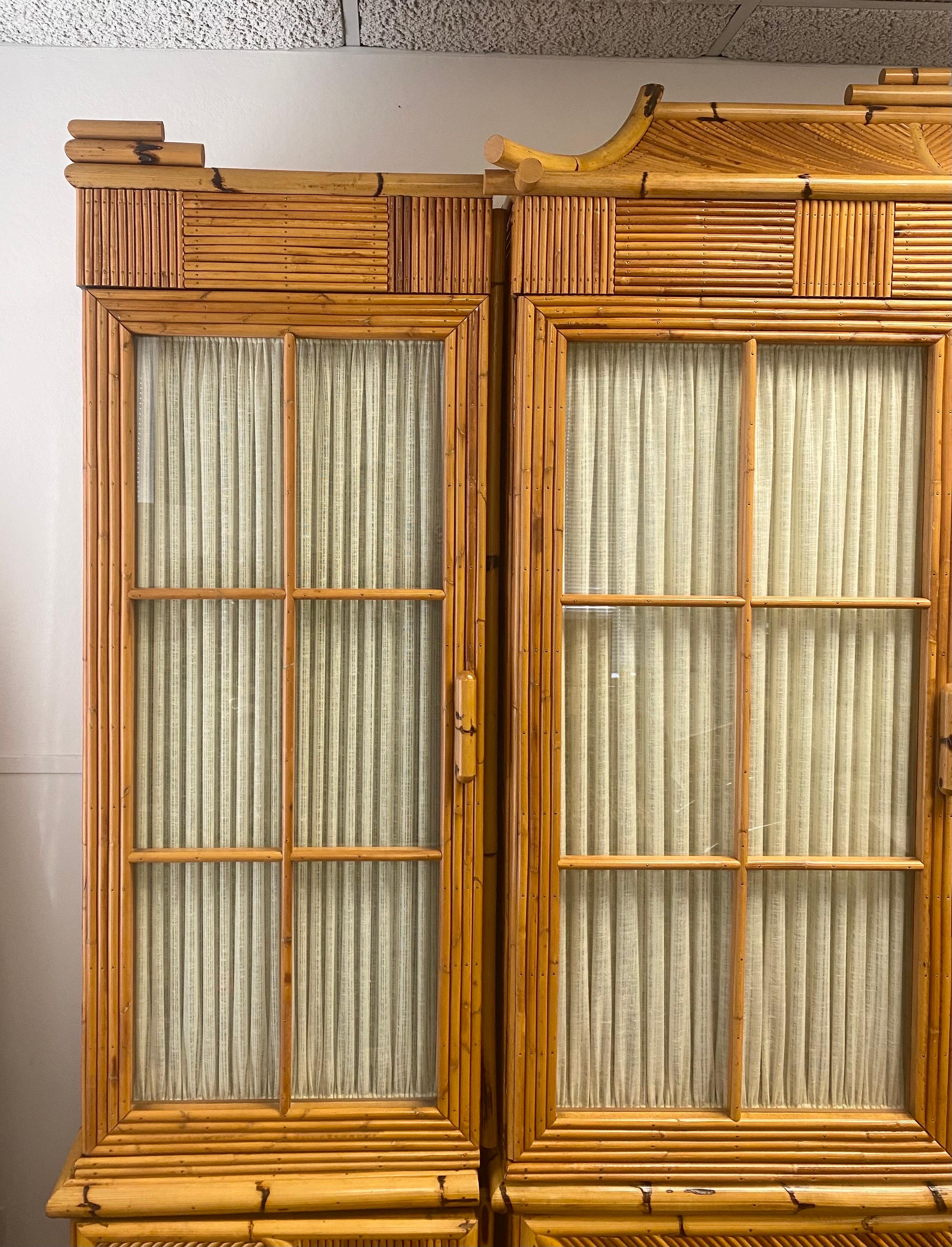 1960s Vintage Split Reed Bamboo Rattan Pagoda Display Cabinet, 6 Pieces 1