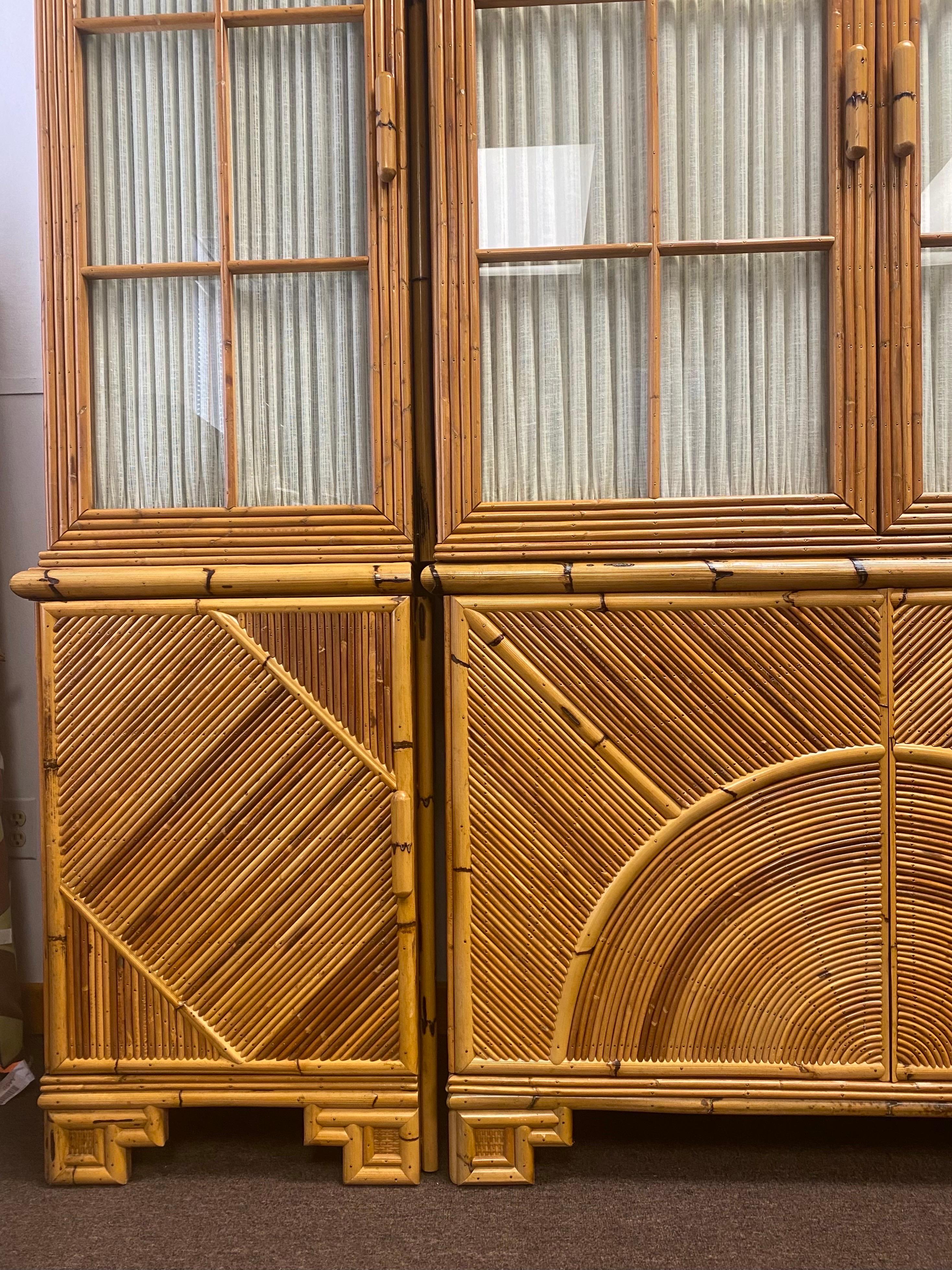 1960s Vintage Split Reed Bamboo Rattan Pagoda Display Cabinet, 6 Pieces 2