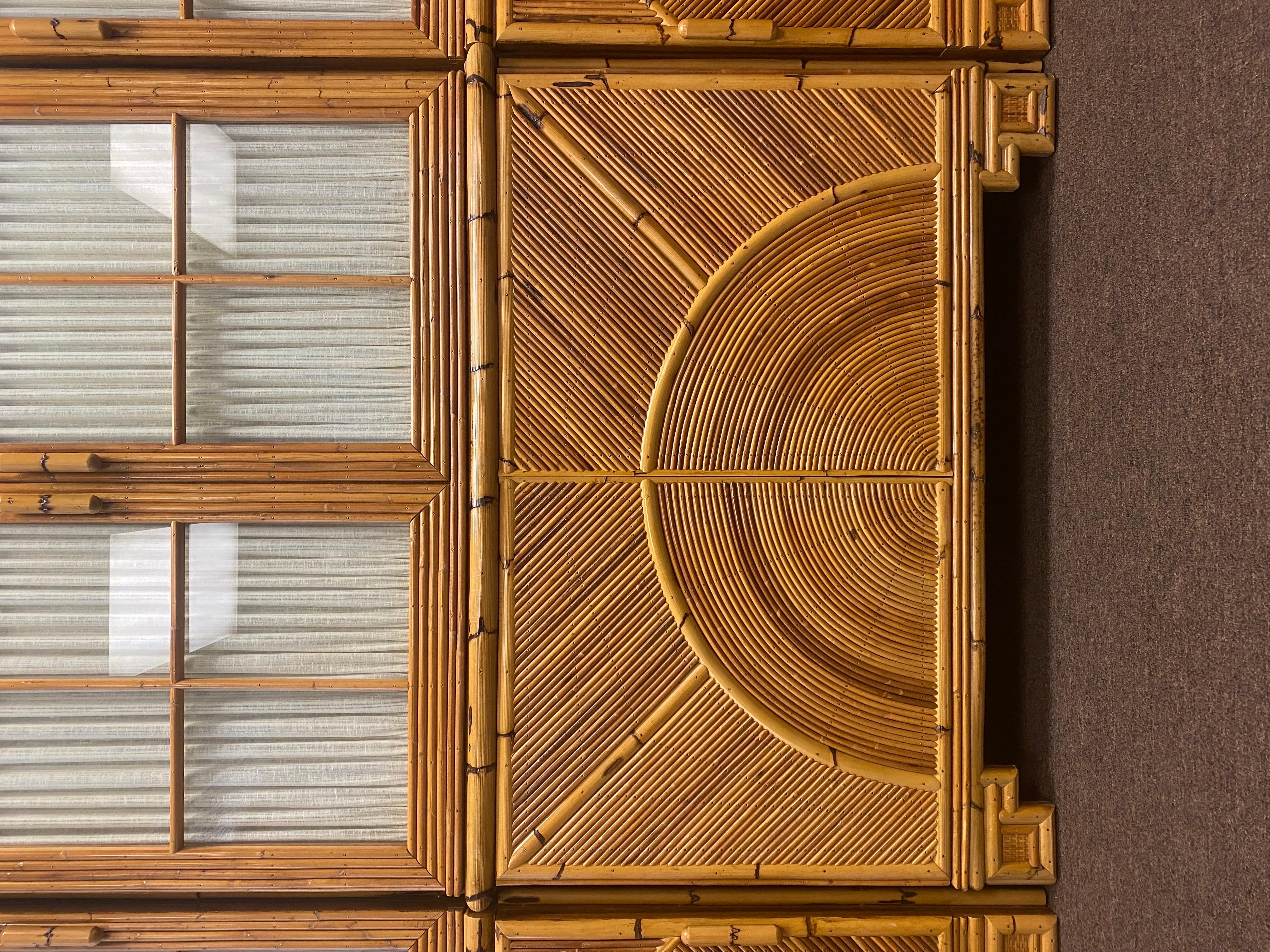 1960s Vintage Split Reed Bamboo Rattan Pagoda Display Cabinet, 6 Pieces 3