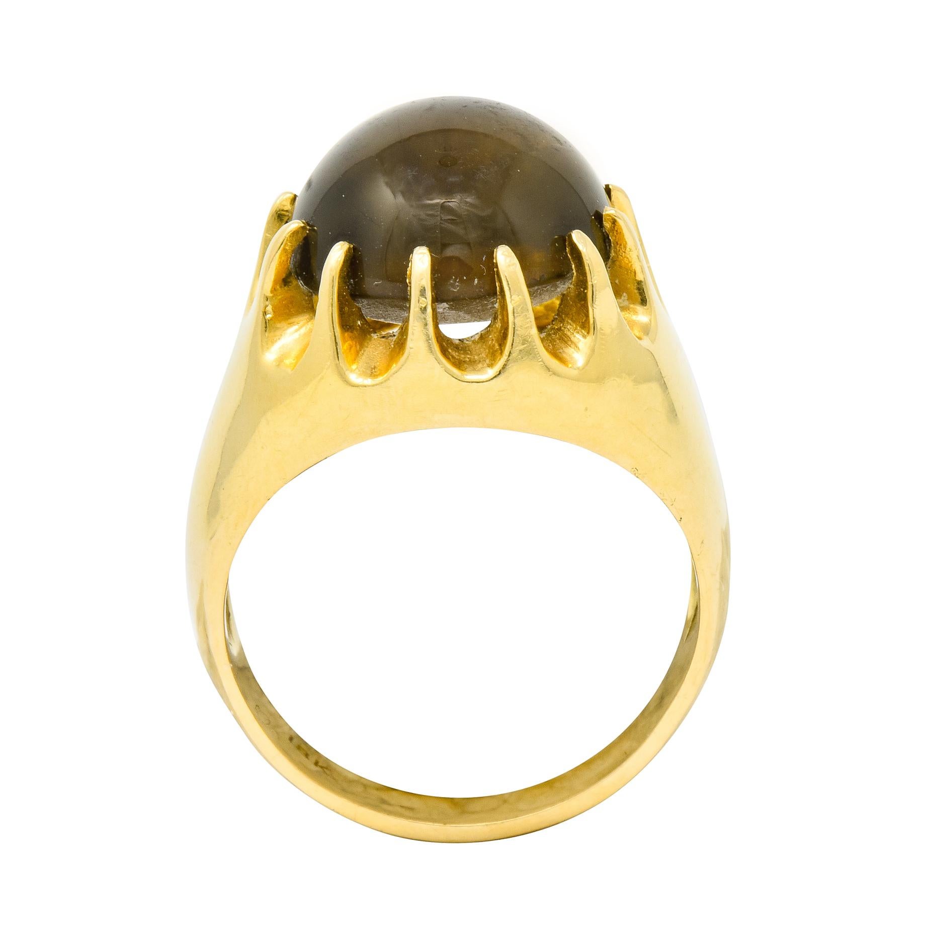 Cabochon 1960s Vintage Star Quartz 18 Karat Gold Belcher Set Unisex Statement Ring