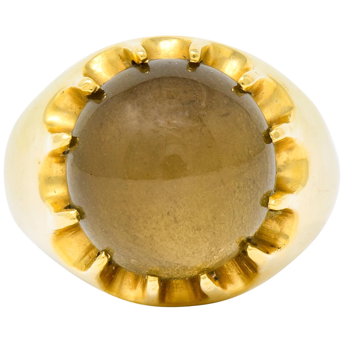 1960s Vintage Star Quartz 18 Karat Gold Belcher Set Unisex Statement Ring