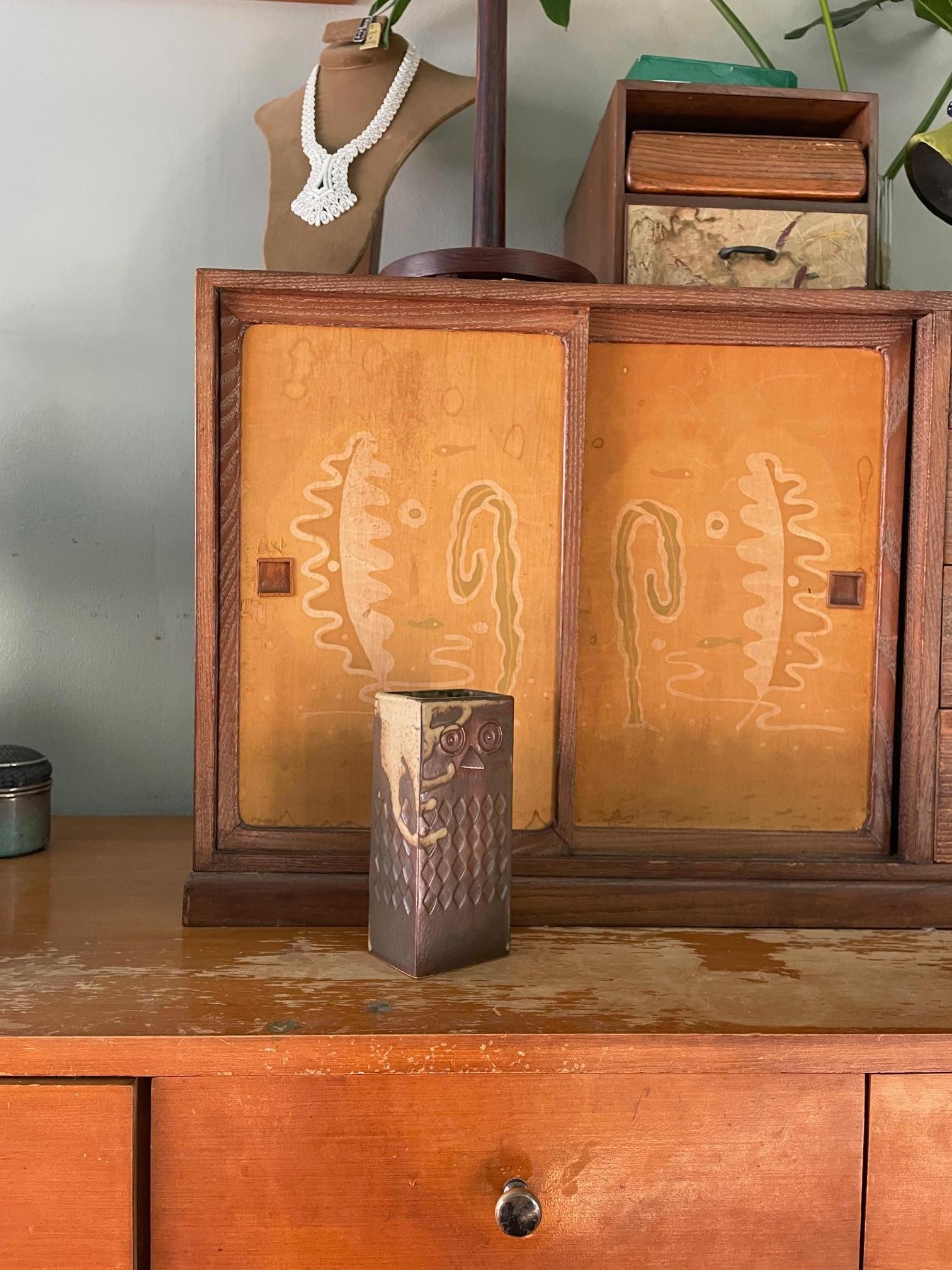 1960s Vintage Stoneware Owl Totem Vase Vintage Mid-Century Modern  For Sale 2