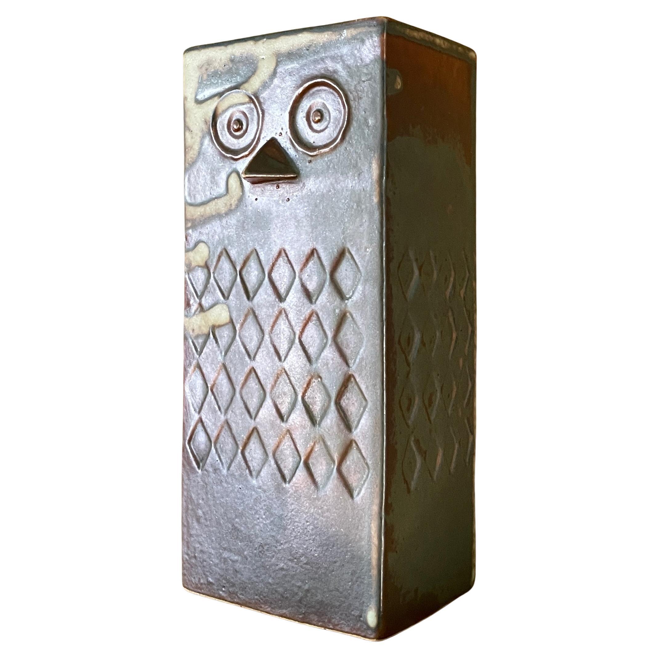 1960s Vintage Stoneware Owl Totem Vase Vintage Mid-Century Modern  For Sale