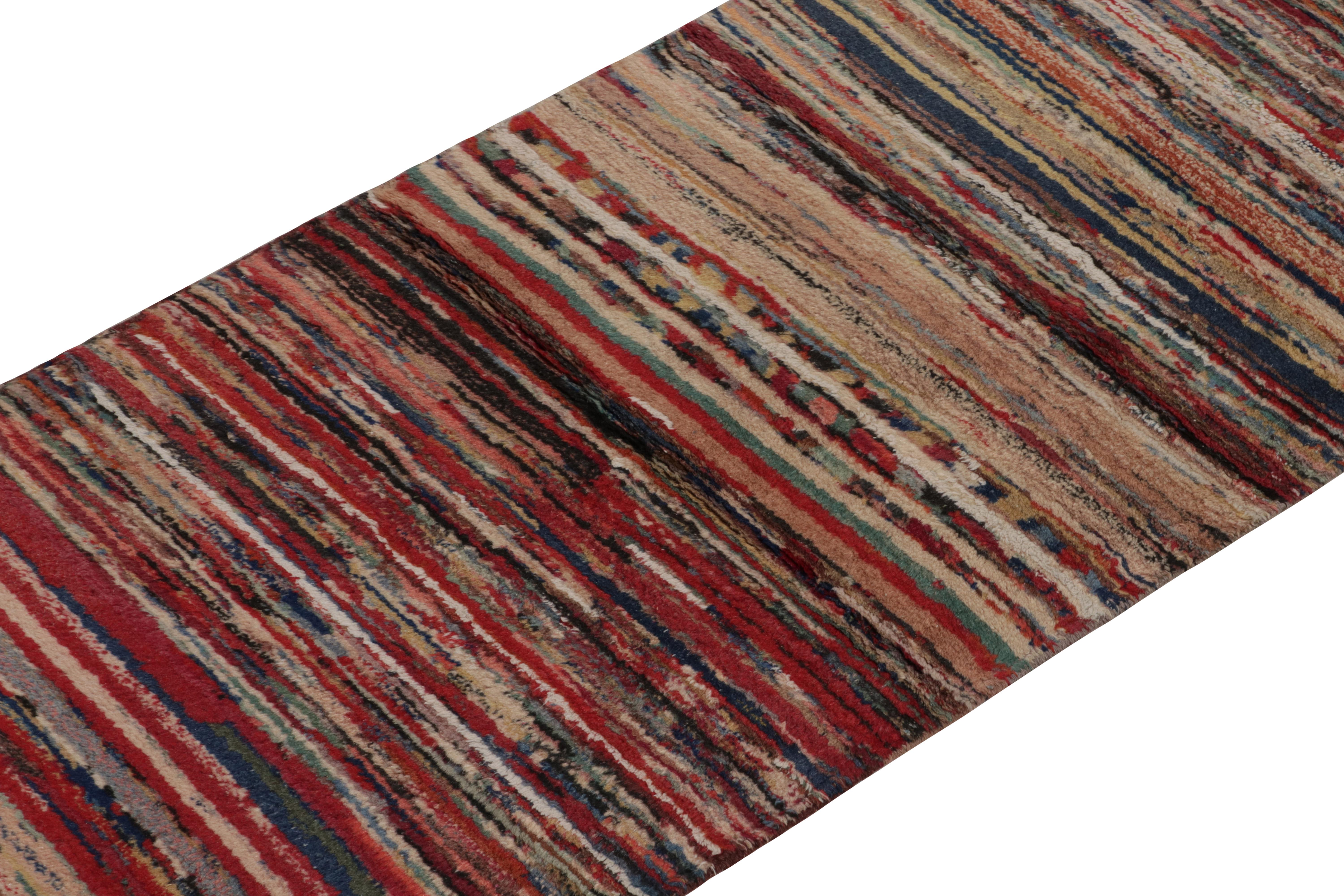 Hand-Knotted 1960s Vintage Striped Runner in Polychromatic Stripes Pattern by Rug & Kilim For Sale