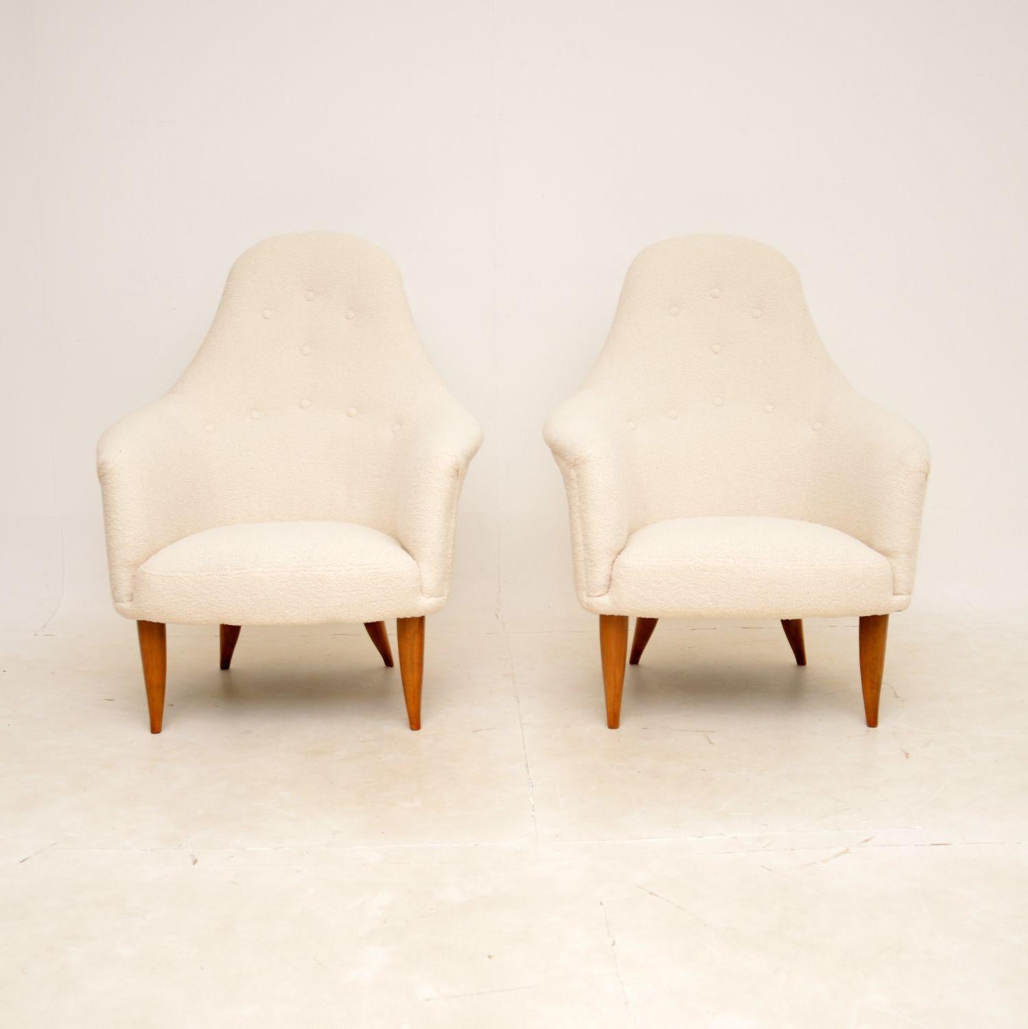 An absolutely stunning and very rare pair of vintage Swedish armchairs. This model is called the ‘Adam’ chair, designed by Kerstin Horlin Holmquist for Nordiska Kompaniet. They were recently imported from Sweden, they date from the 1960’s.

The