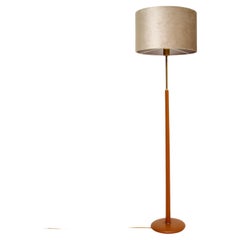 1960s Vintage Swedish Brass & Leather Floor Lamp