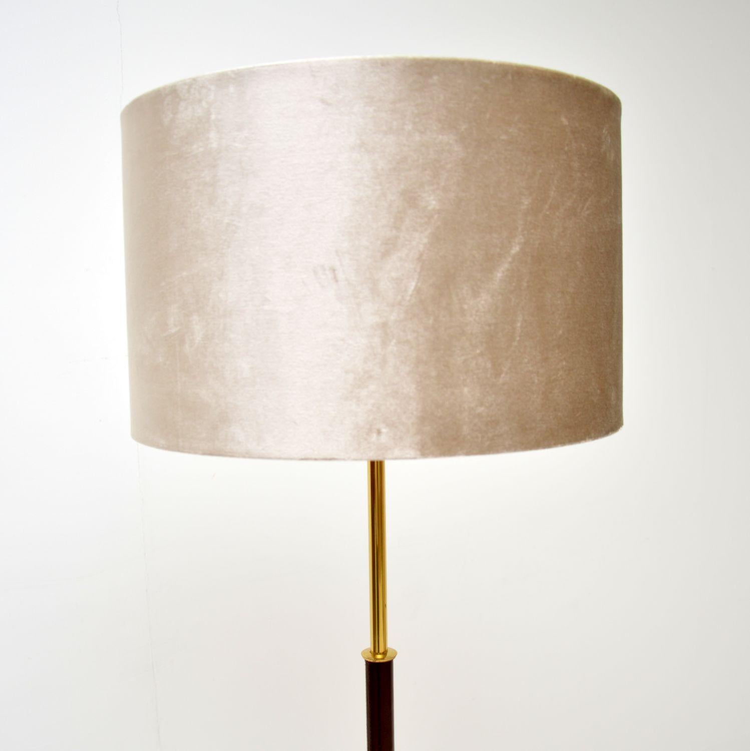 Mid-Century Modern 1960s Vintage Swedish Brass, Teak & Leather Floor Lamp For Sale