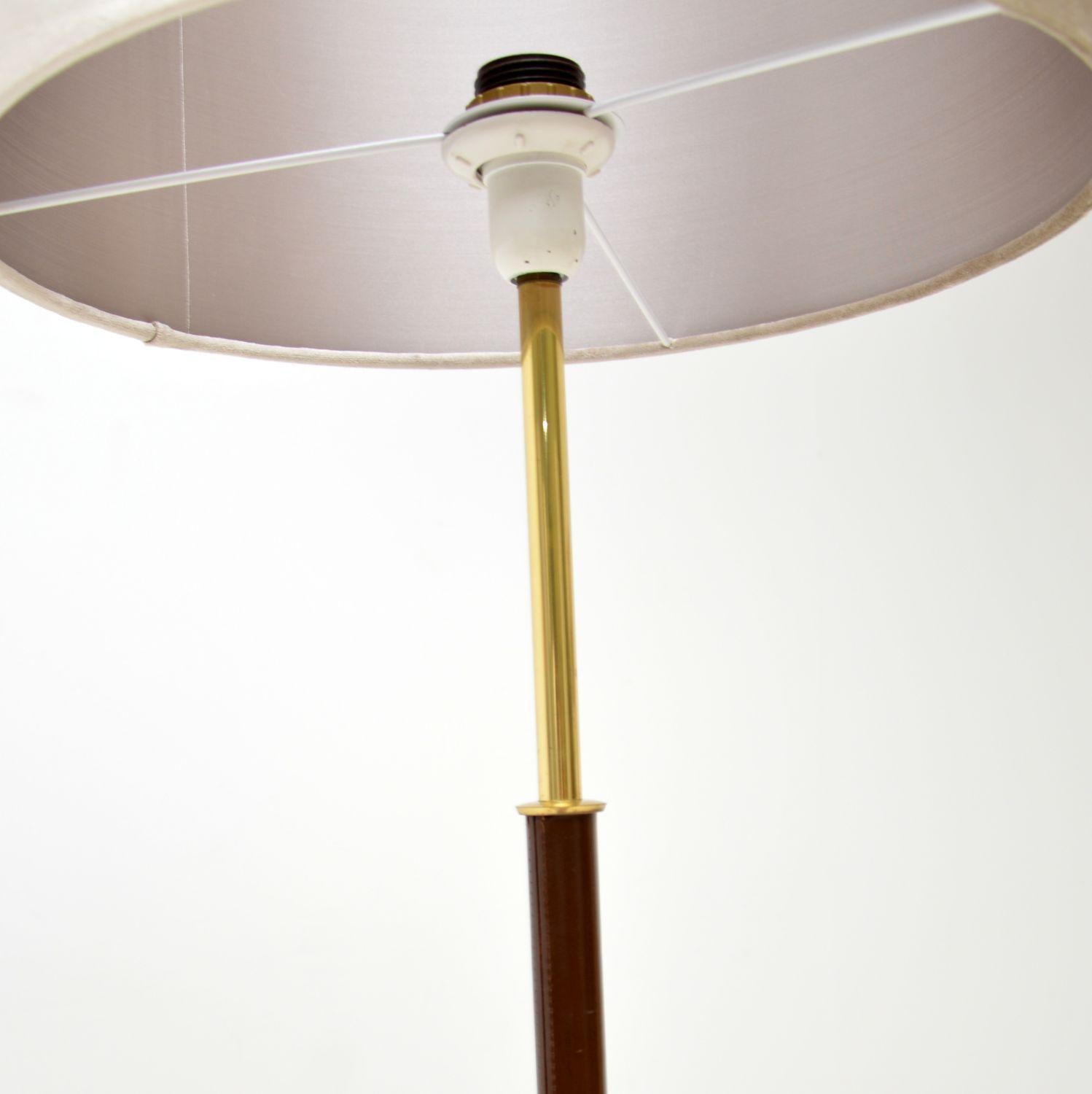 1960s Vintage Swedish Brass, Teak & Leather Floor Lamp In Good Condition For Sale In London, GB