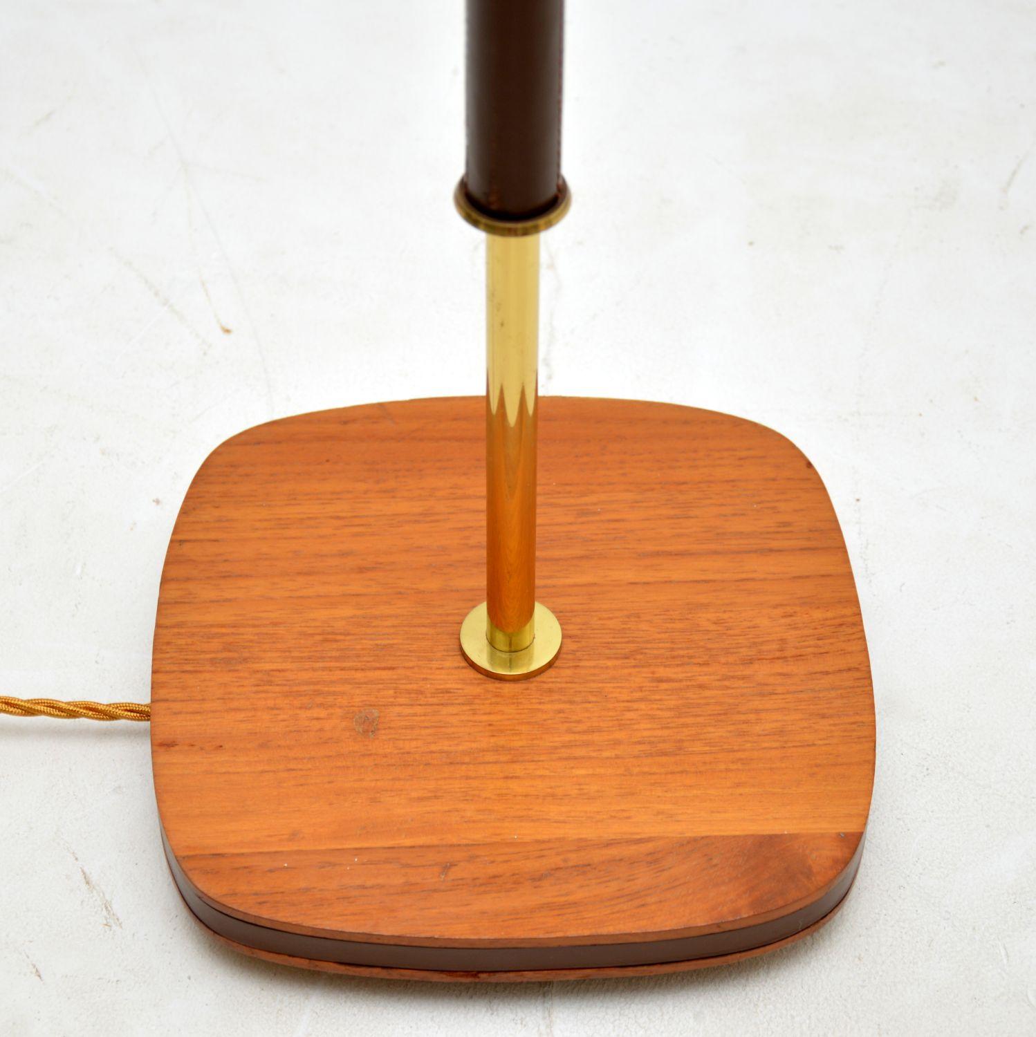Mid-20th Century 1960s Vintage Swedish Brass, Teak & Leather Floor Lamp For Sale