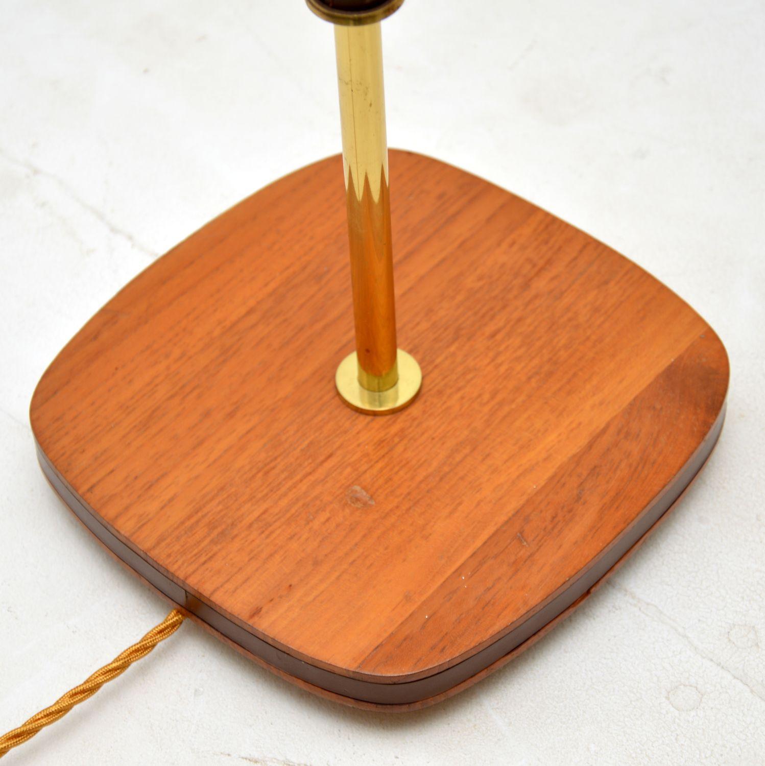 1960s Vintage Swedish Brass, Teak & Leather Floor Lamp For Sale 1