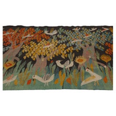 1960s Vintage Swedish Textile Art Tapestry, Flamskväv Skånian